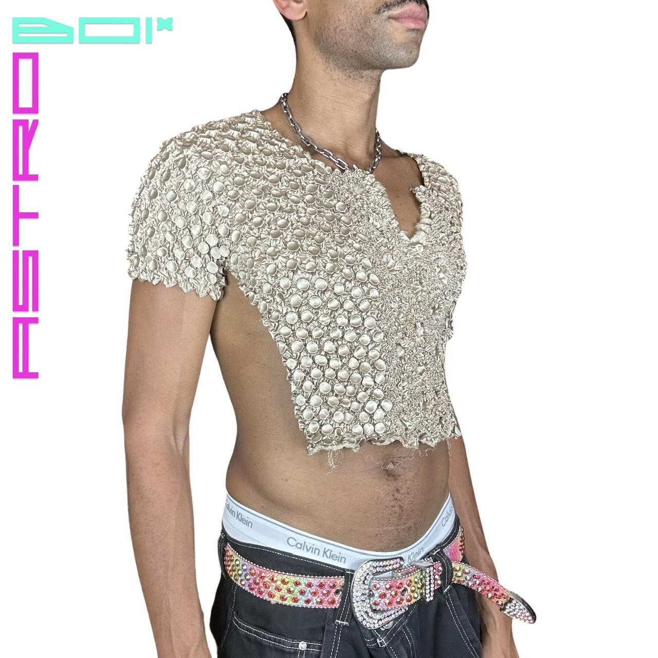 Other ASTROBOI* Gold Asymmetric Pleat Popcorn Crop Top - Medium Size US M / EU 48-50 / 2 - 3 Thumbnail