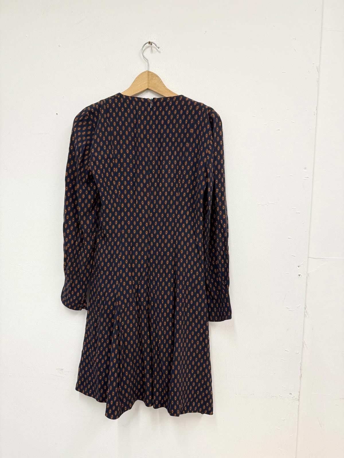 Jigsaw Jigsaw Navy Blue and Orange Patterned Long Sleeve Dress UK 8 Size S / US 4 / IT 40 - 4 Thumbnail