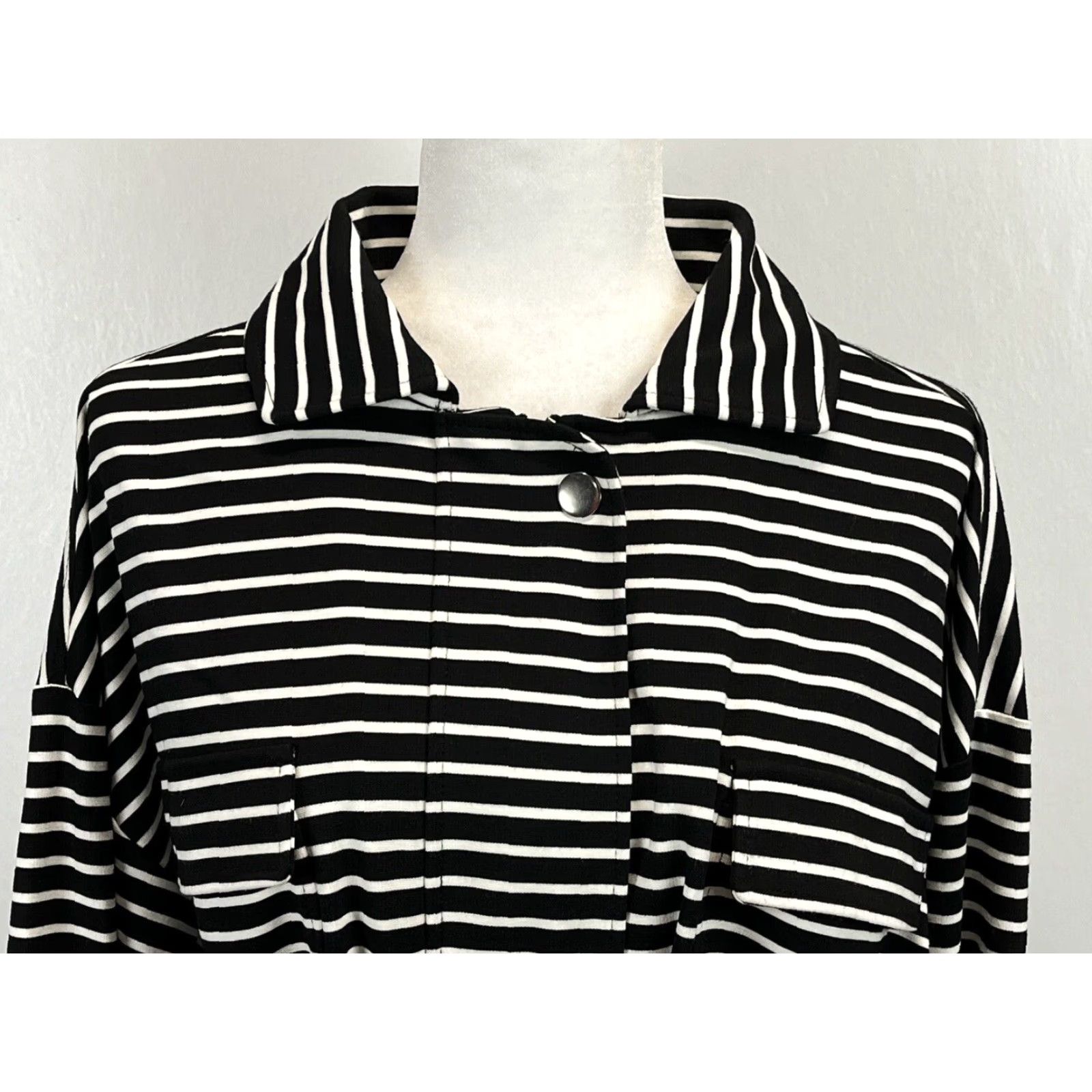 Vintage Chicos Belted Full Zip Jacket Women's XL Black White Striped Cotton Blend Casual Size XL / US 12-14 / IT 48-50 - 5 Thumbnail