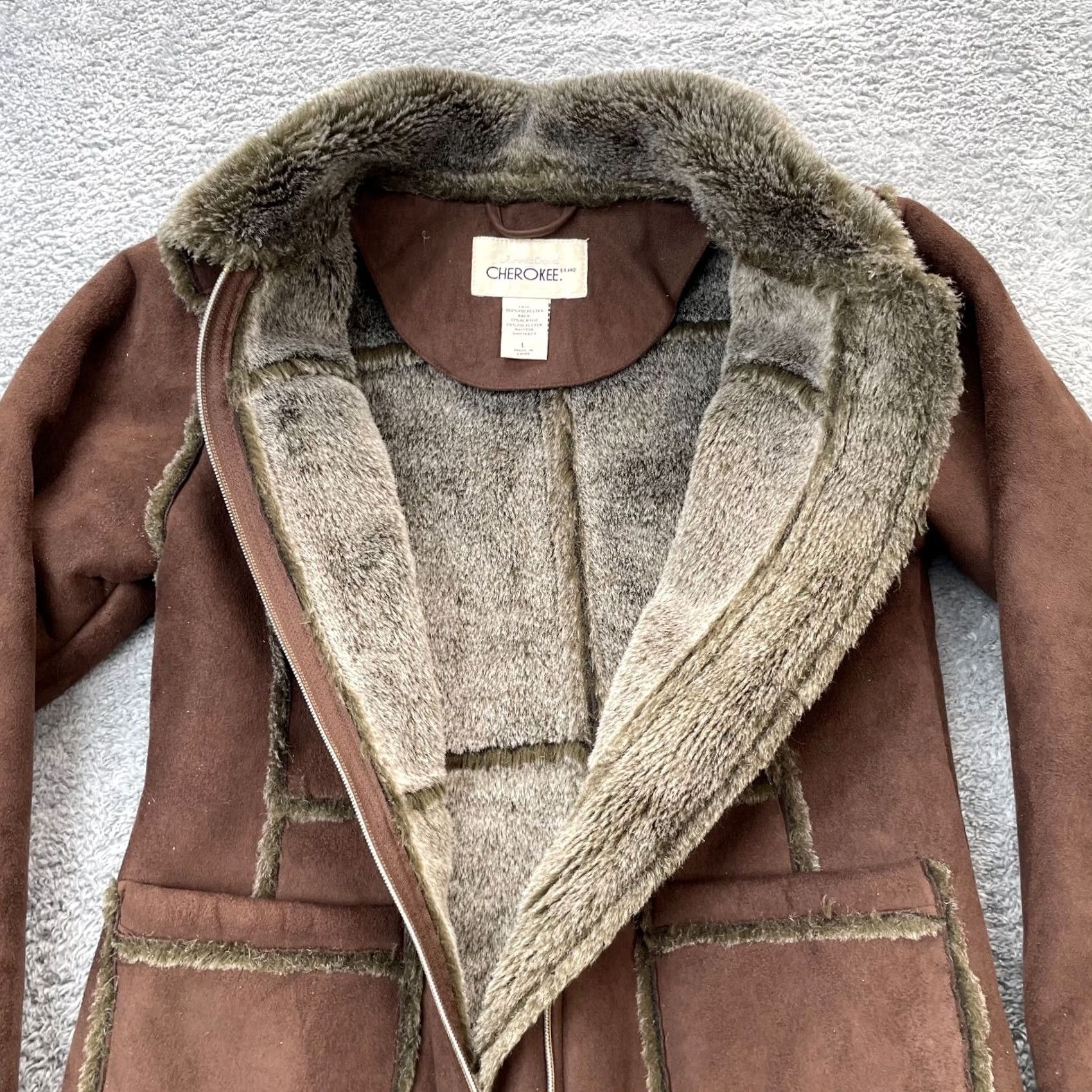 Cherokee VINTAGE Cherokee Coat Womens L Brown Faux Suede Fur Sherpa Lined Jacket Full Zip Coat Size L / US 10 / IT 46 - 6 Thumbnail