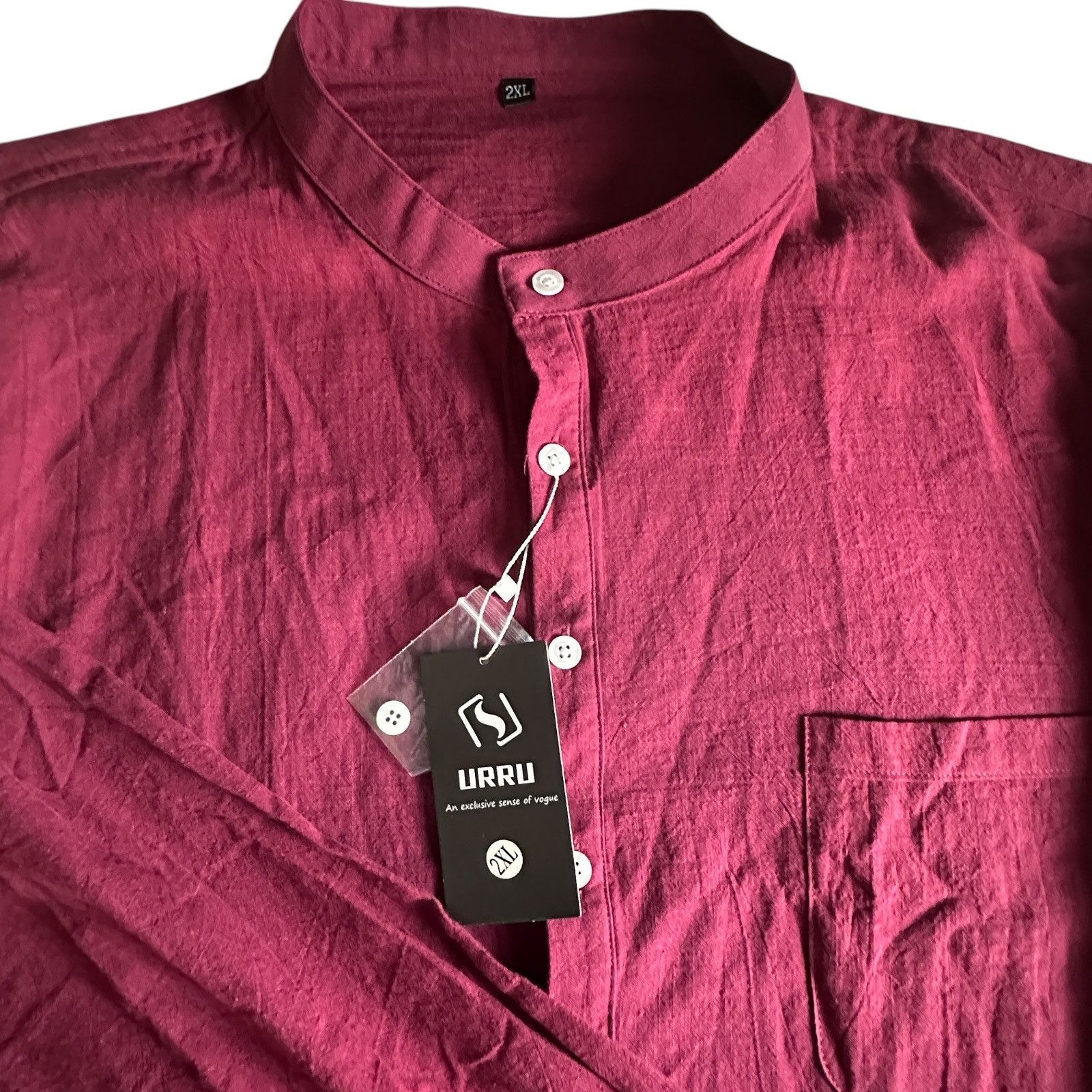 Uru Mens Long Sleeve Burgundy Henley Shirt By URRU Mandarin Coll Size US L / EU 52-54 / 3 - 11 Thumbnail