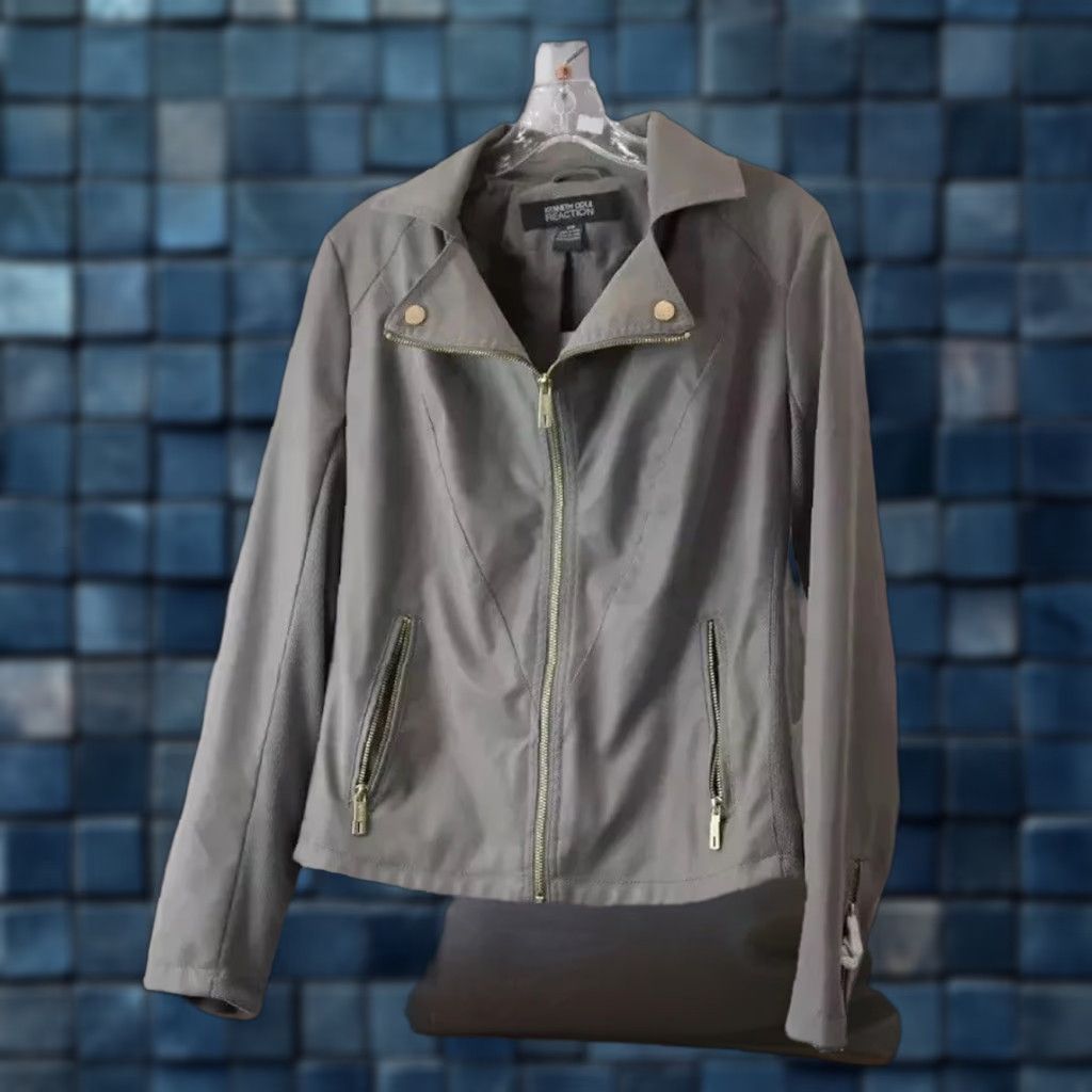 Kenneth Cole KENNETH COLE REACTION Jacket Women's Taupe Faux Suede Zip-Up Size S Gray Polyurethane Lining Basic 90s/XXs Size S / US 4 / IT 40 - 1 Thumbnail
