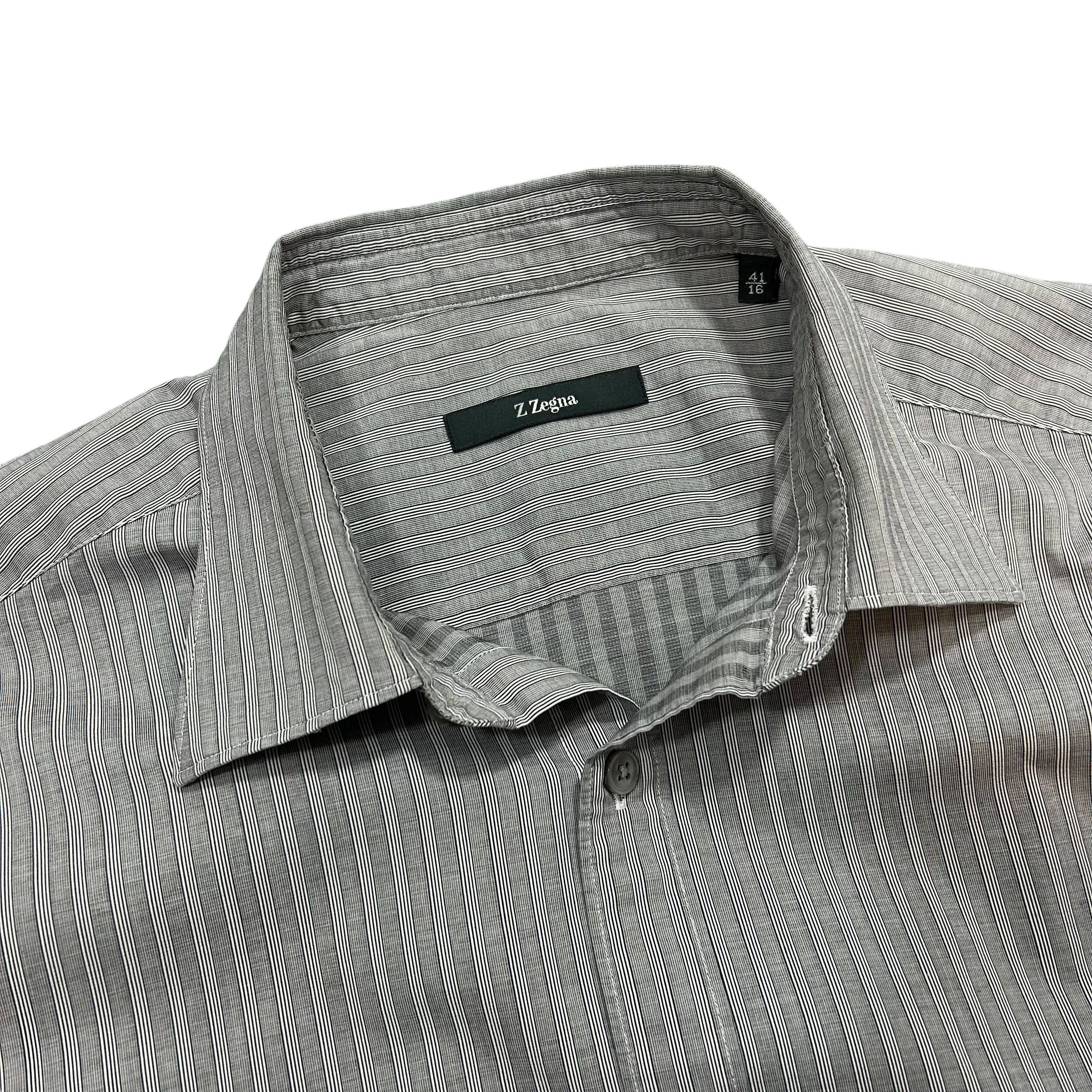 Z Zegna Z Zegna Gray White Striped Formal Slim Fit Shirt 41 16 Size US M / EU 48-50 / 2 - 5 Thumbnail