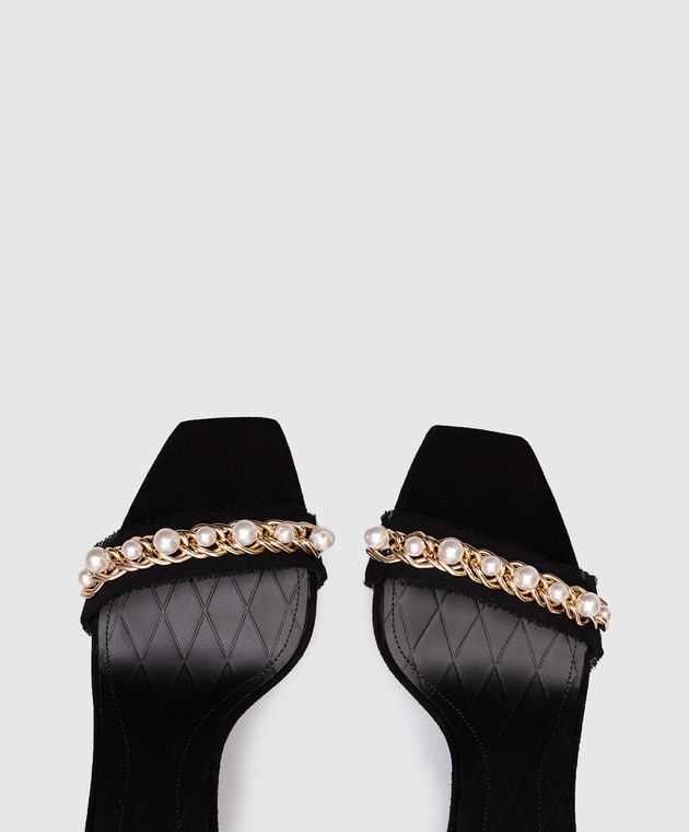 Balmain o1s1wg110925 Suede Pb Sandals With Pearls in Black Size US 5 / IT 35 - 5 Thumbnail