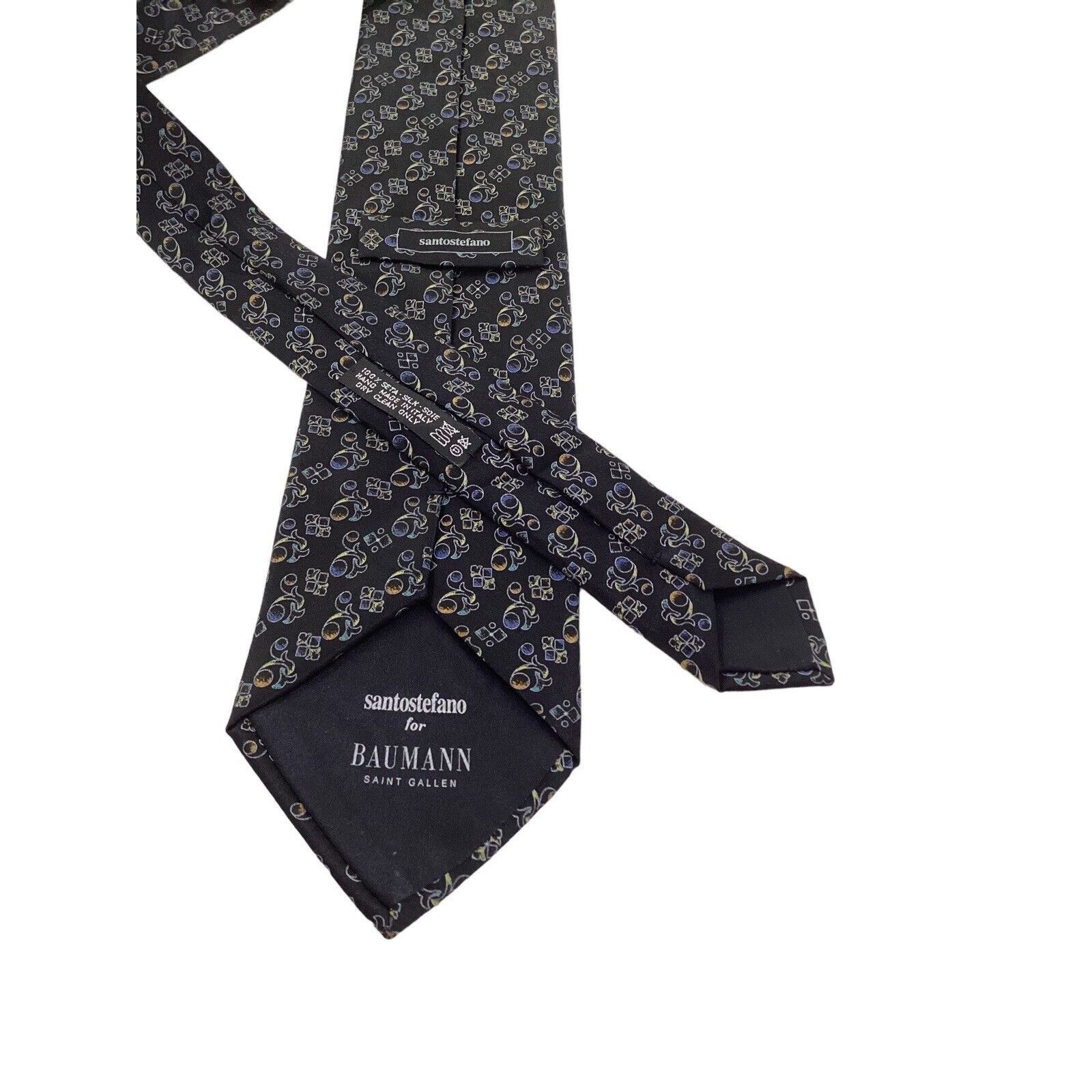 Santostefano SANTOSTEFANO Black Geometric Luxury Designer Silk Tie Italy Size ONE SIZE - 4 Thumbnail