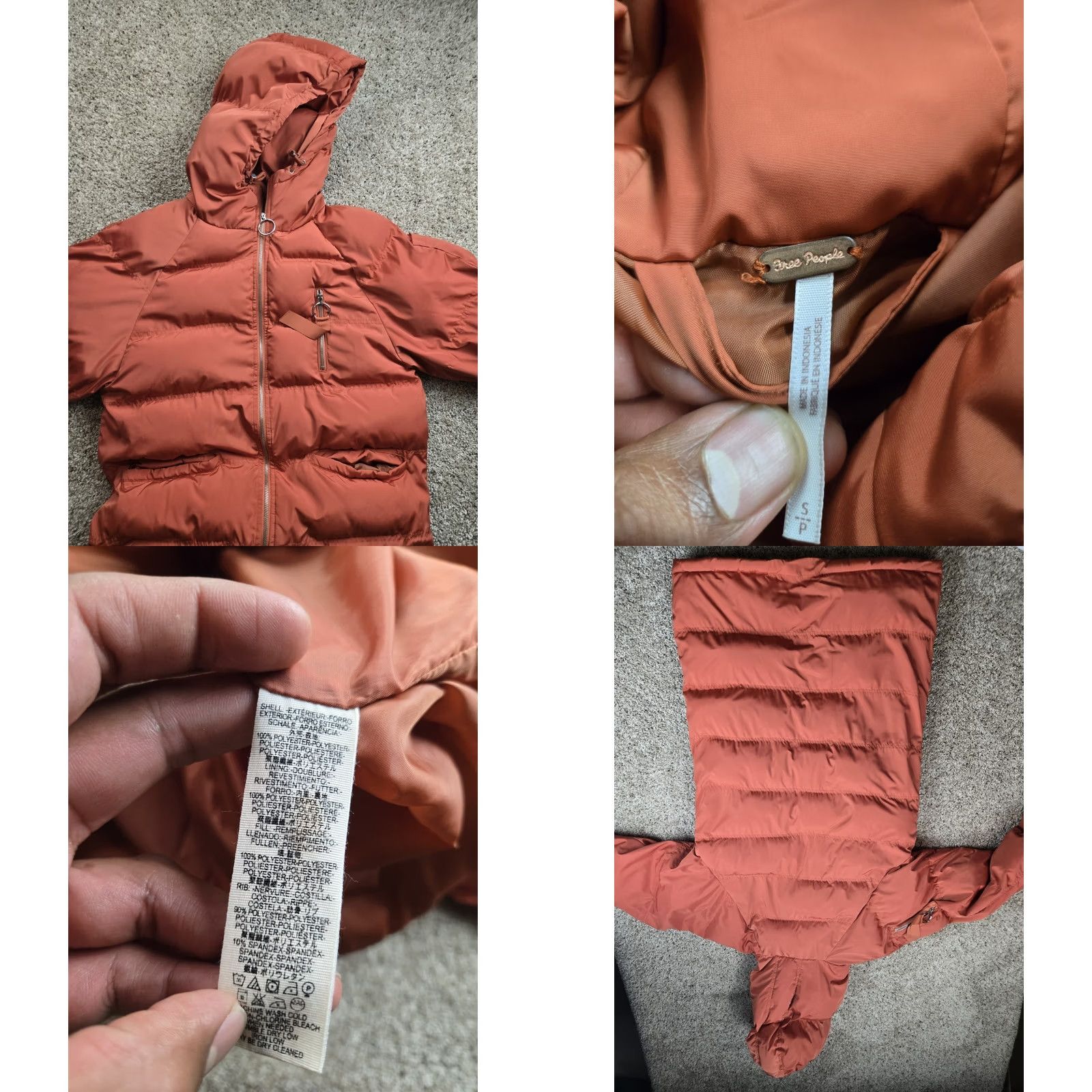 Free People Free People Long Raglan Puffer Jacket Small Womens Orange Hooded Full Zip Parka Size S / US 4 / IT 40 - 8 Thumbnail