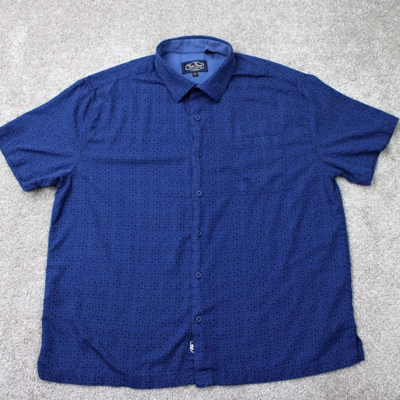 Nat Nast Nat Nast Shirt Mens XL Blue Geometric Silk/Cotton Blend Short Sleeve Button Up Size US XL / EU 56 / 4 - 2 Thumbnail