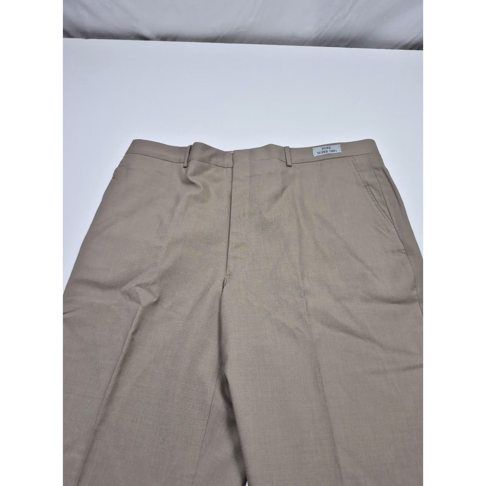 Essentials Asher Essentials Dress Pants Mens 40x36 Beige Wool Super 100 Unhemmed Flat Front Slim/Classic Front Size US 40 / EU 56 - 2 Thumbnail