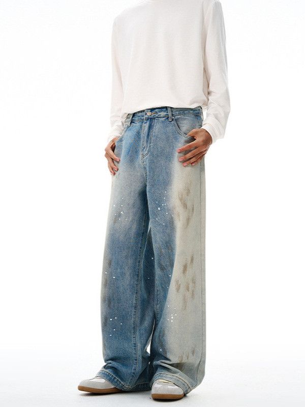 Vintage Men's distressed splatter-painted loose washed jeans Size US 32 / EU 48 - 3 Thumbnail