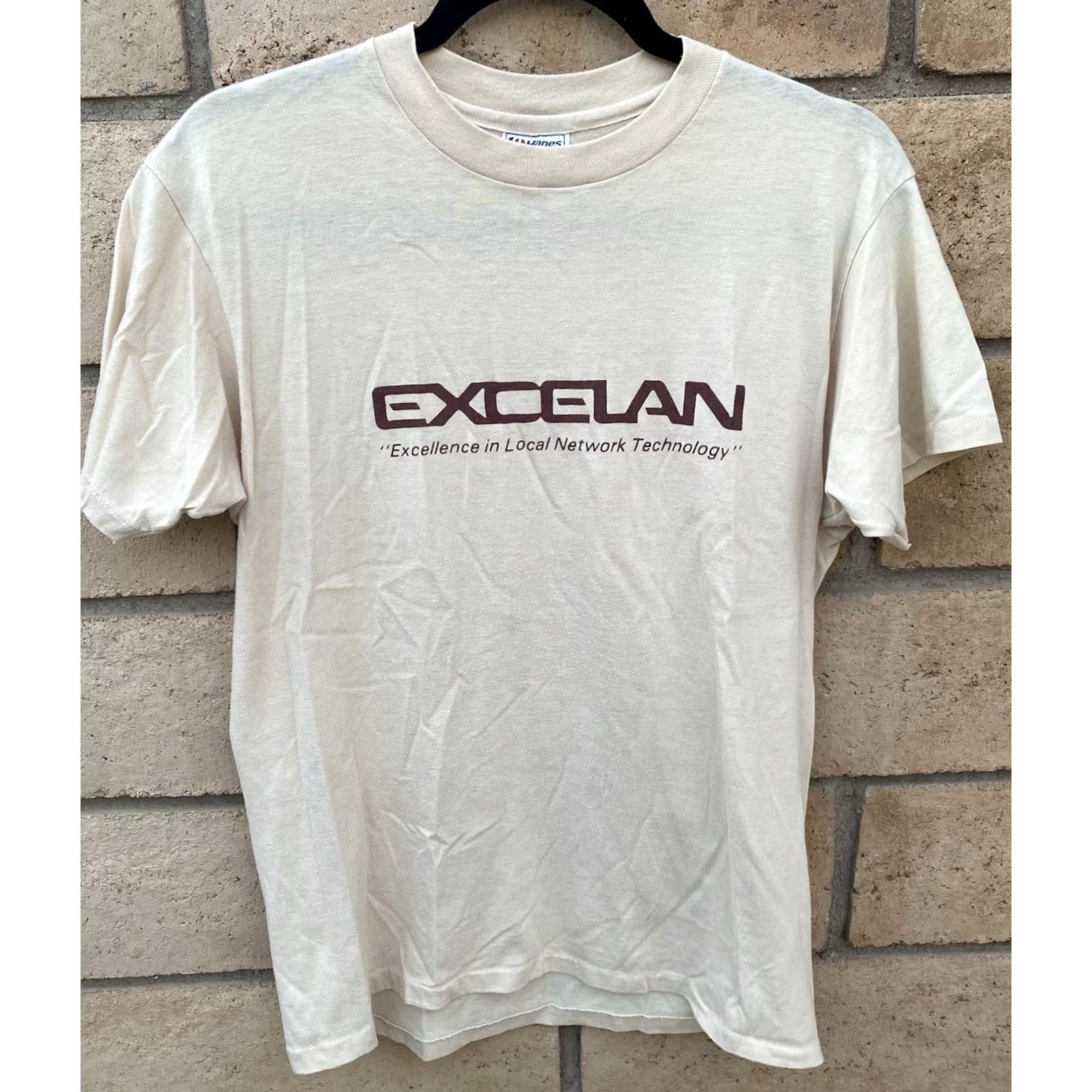 Hanes VINTAGE Hanes T-Shirt Beige 80s Nerd Graphic Print Excelan Excellence In Local Network Technology Men L Adults Short Sleeve Cotton Blend Size US L / EU 52-54 / 3 - 2 Thumbnail