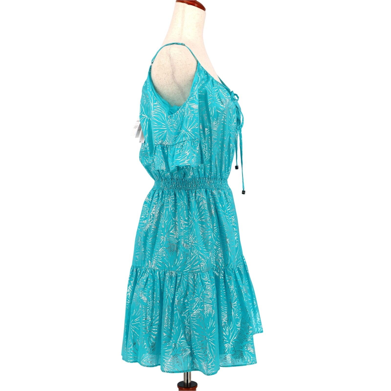 Michael Kors Michael Kors Women Foil Turquoise Ruffle Mini Dress Size XS Size XS / US 0-2 / IT 36-38 - 2 Thumbnail
