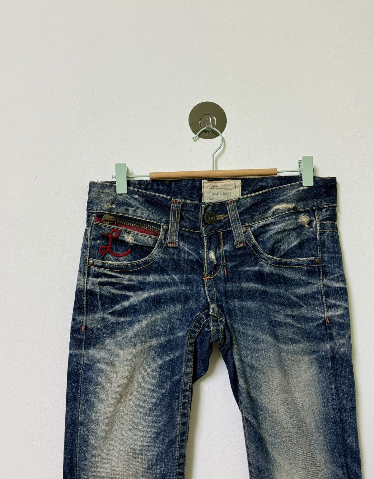 If Six Was Nine × Le Grande Bleu (L.G.B.) × Vintage VTG LOLITA DENIM DISTRESSED MUD WASH LOW RISE DENIM Size US 31 - 4 Thumbnail