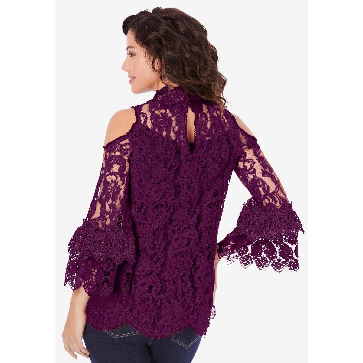 Other NWT Roaman's Lace Cold-Shoulder Top Black Witchy Formal Size 3XL / US 20-22 - 2 Thumbnail