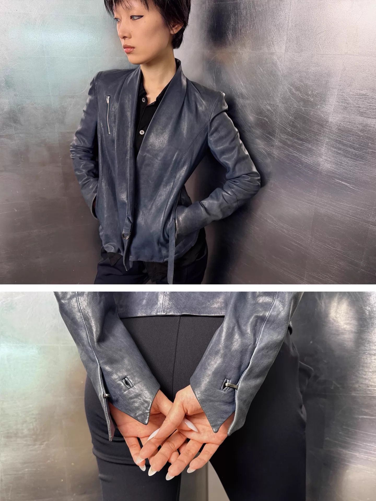 Helmut Lang Helmut Lang Graphite Blue Industrial Leather Jacket S Size S / US 4 / IT 40 - 1 Thumbnail