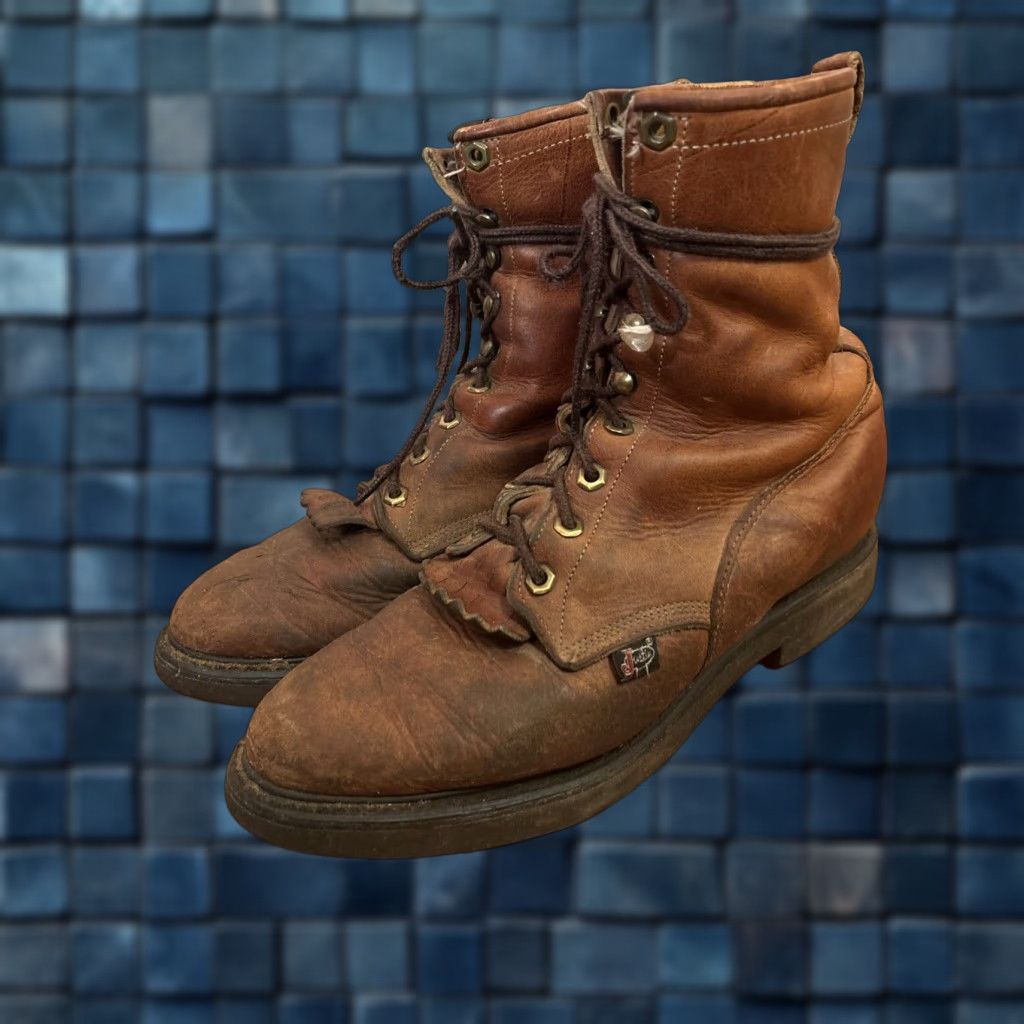 Justin Original Workboots Conductor Men 11 D Leather Lace‎ Up Boots Kiltie Tan Justin Boots Lace Up Boots for Men for sale | eBay main image 4