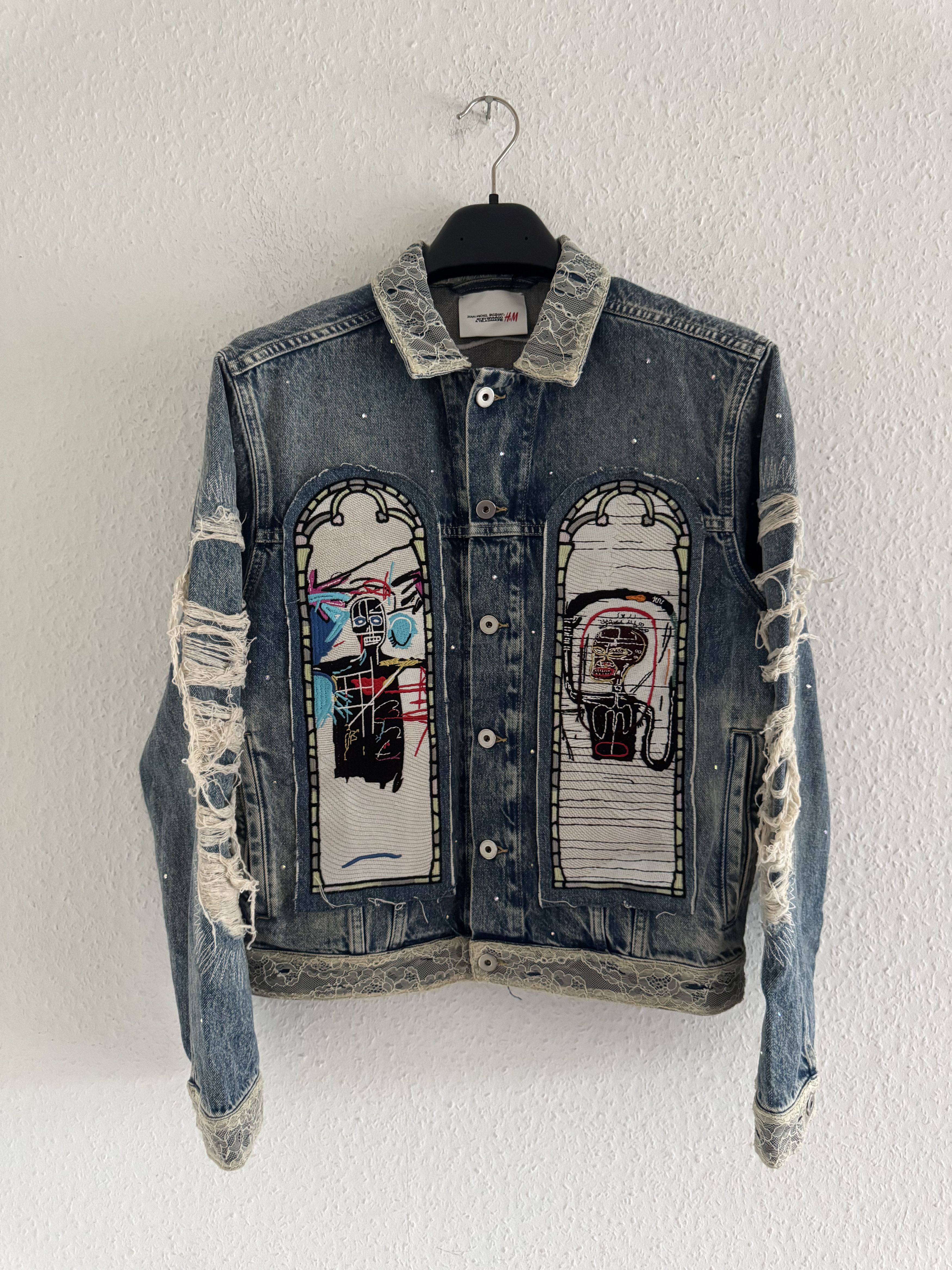 H&M × Jean-Michel Basquiat × Who Decides War Distressed Rhinestone Denim Jacket Size US XS / EU 42 / 0 - 1 Thumbnail