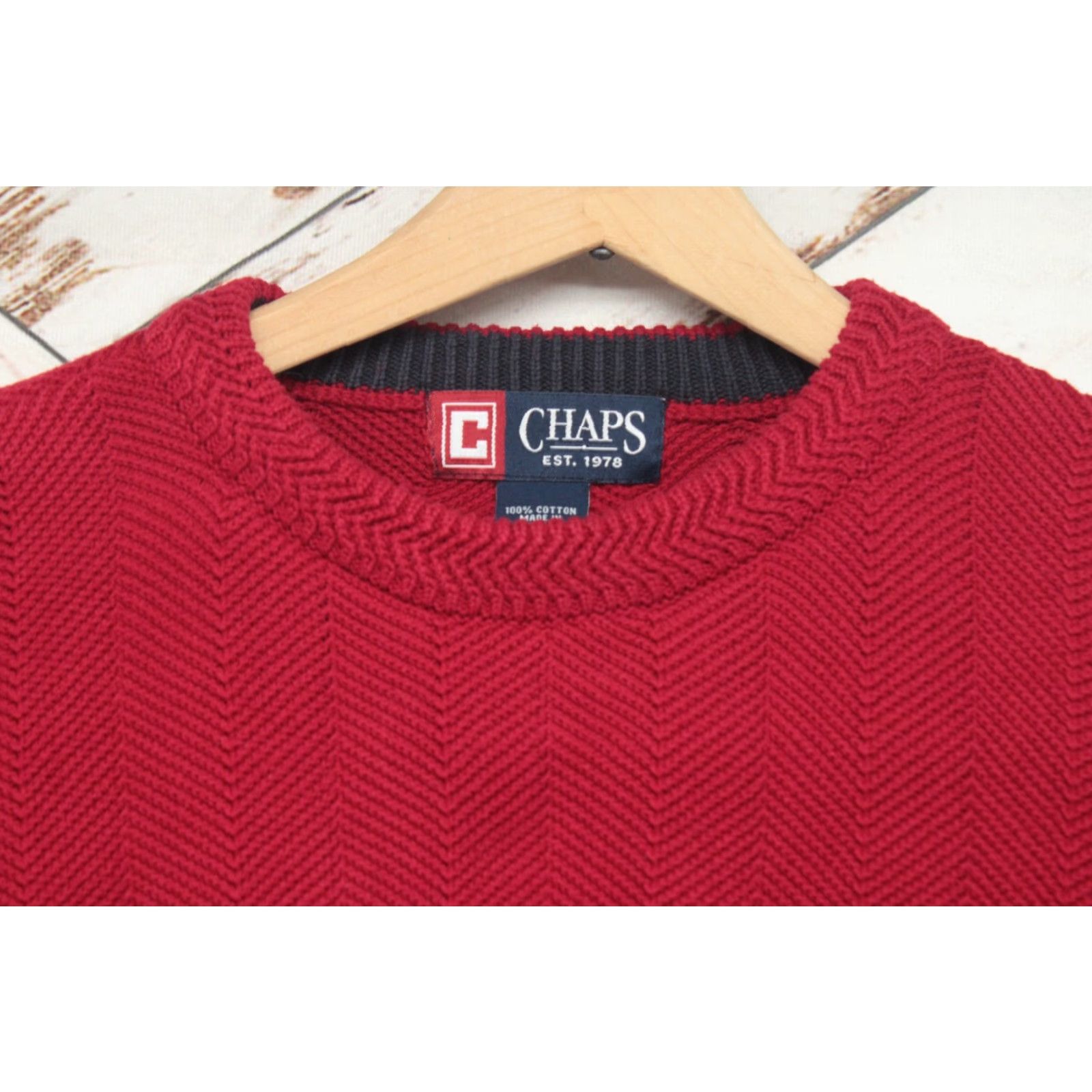 Chaps Chaps Ralph Lauren Sweater Men L Red Herringbone Ribbed Fisherman Preppy Pullover Knit Crew Neck Christmas Preppy Dad 100% Cotton Regular Style Logo Size US L / EU 52-54 / 3 - 5 Thumbnail