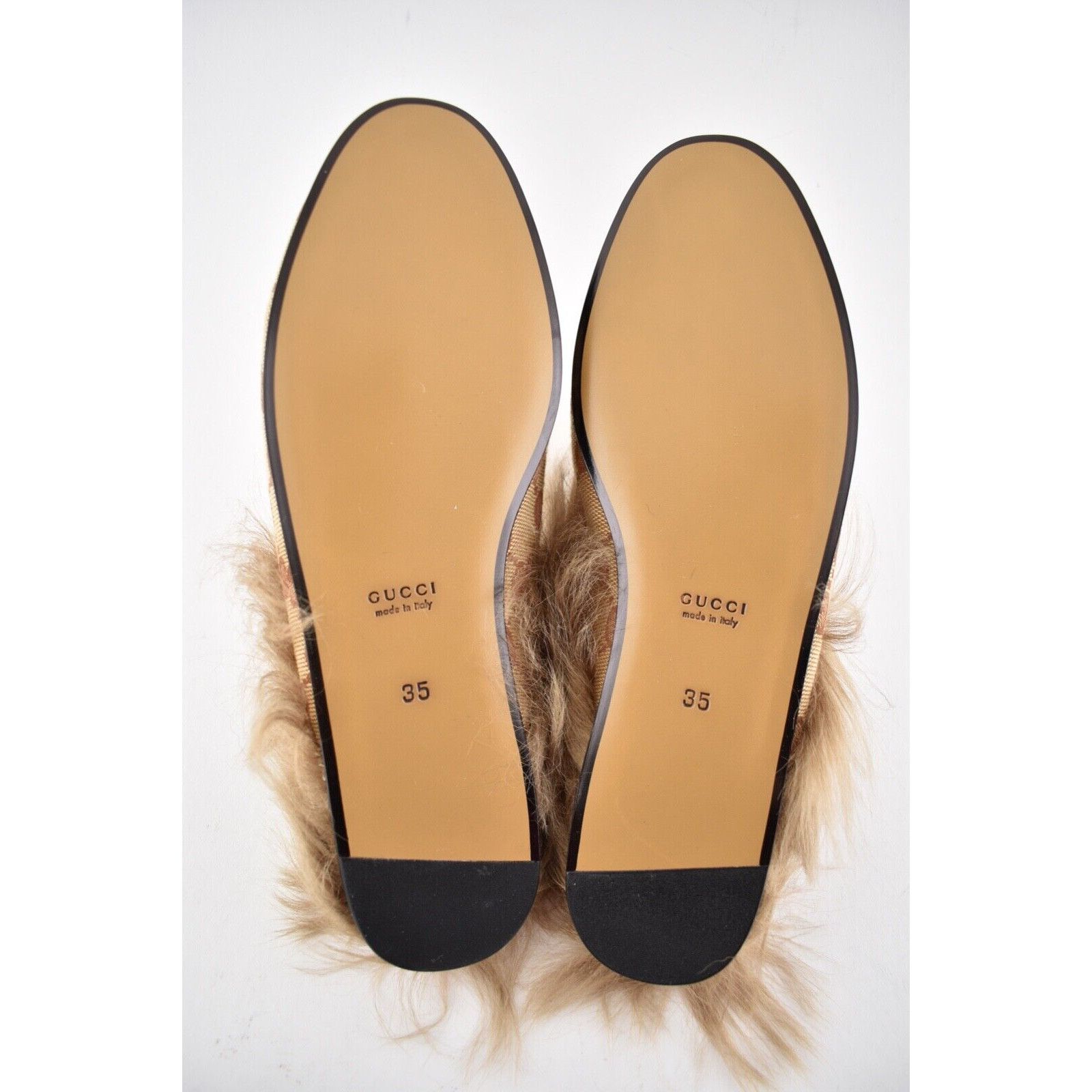 Gucci Princetown Beige Canvas Original GG Fur Loafer