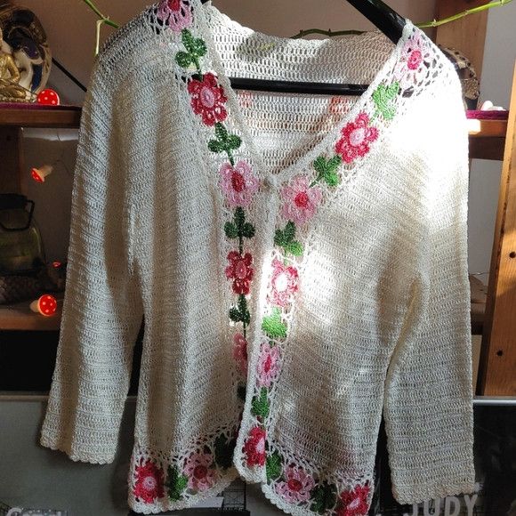 Vintage Vintage 90s crochet floral sheer cardigan handmade size m Size M / US 6-8 / IT 42-44 - 1 Thumbnail