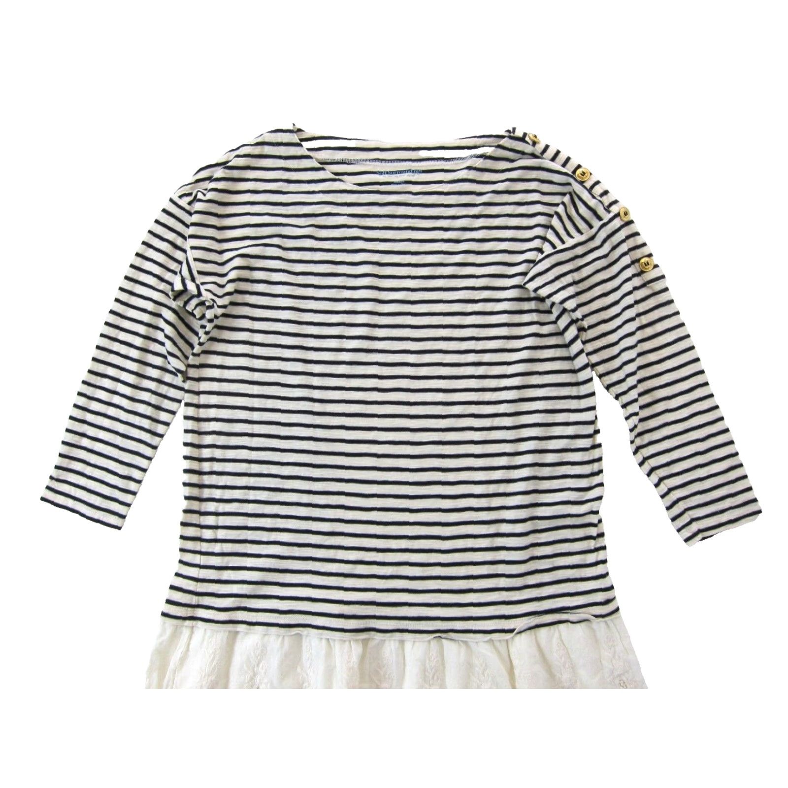 Soft Surroundings Soft Surroundings Shirt Womens M Ivory Stripe 3/4 Sleeve Tunic Dress Cotton Embroidered Midi Dress Size M / US 6-8 / IT 42-44 - 4 Thumbnail