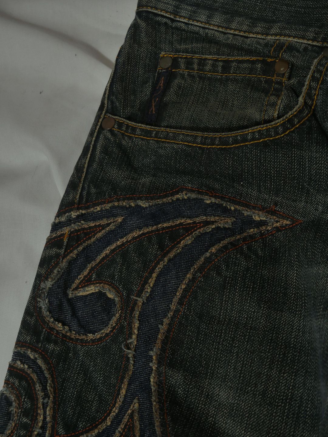 Giorgio Armani A/X 1990s Tribal Patch Denim Pants Size US 34 / EU 50 - 5 Thumbnail