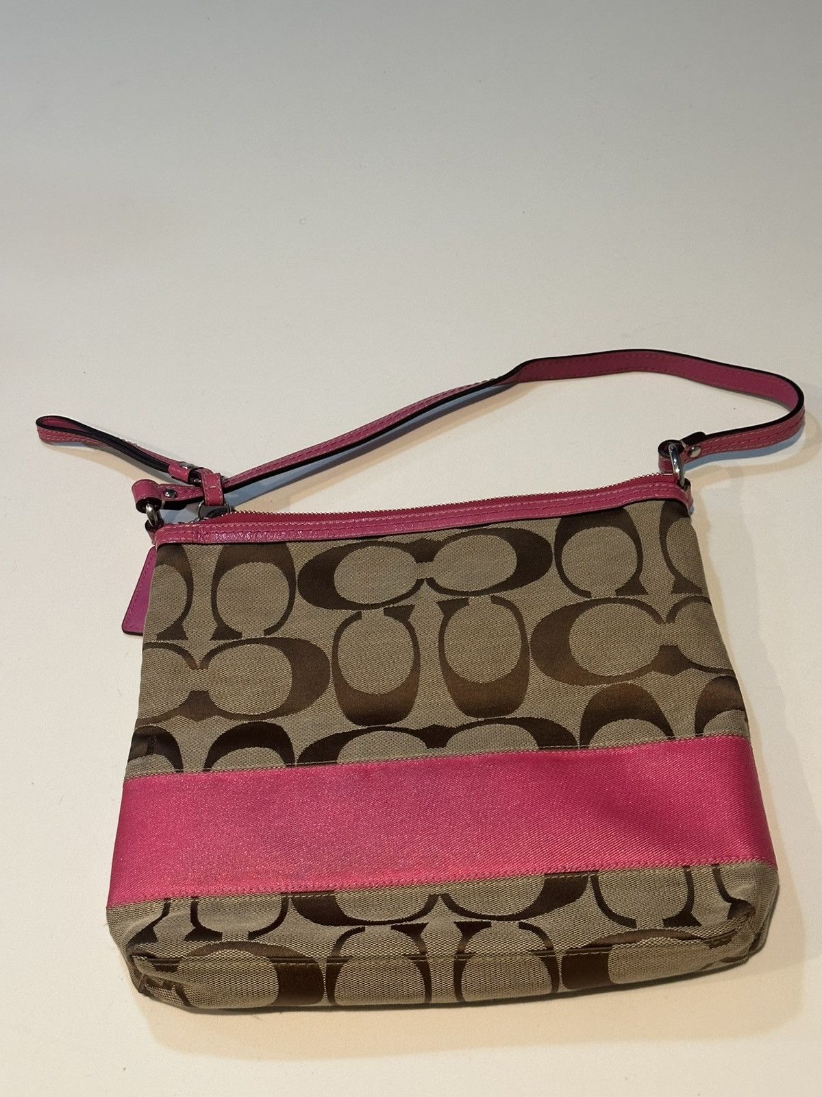 Coach Coach Signature Stripe Shoulder Bag – Brown with Pink Trim Size ONE SIZE - 2 Thumbnail