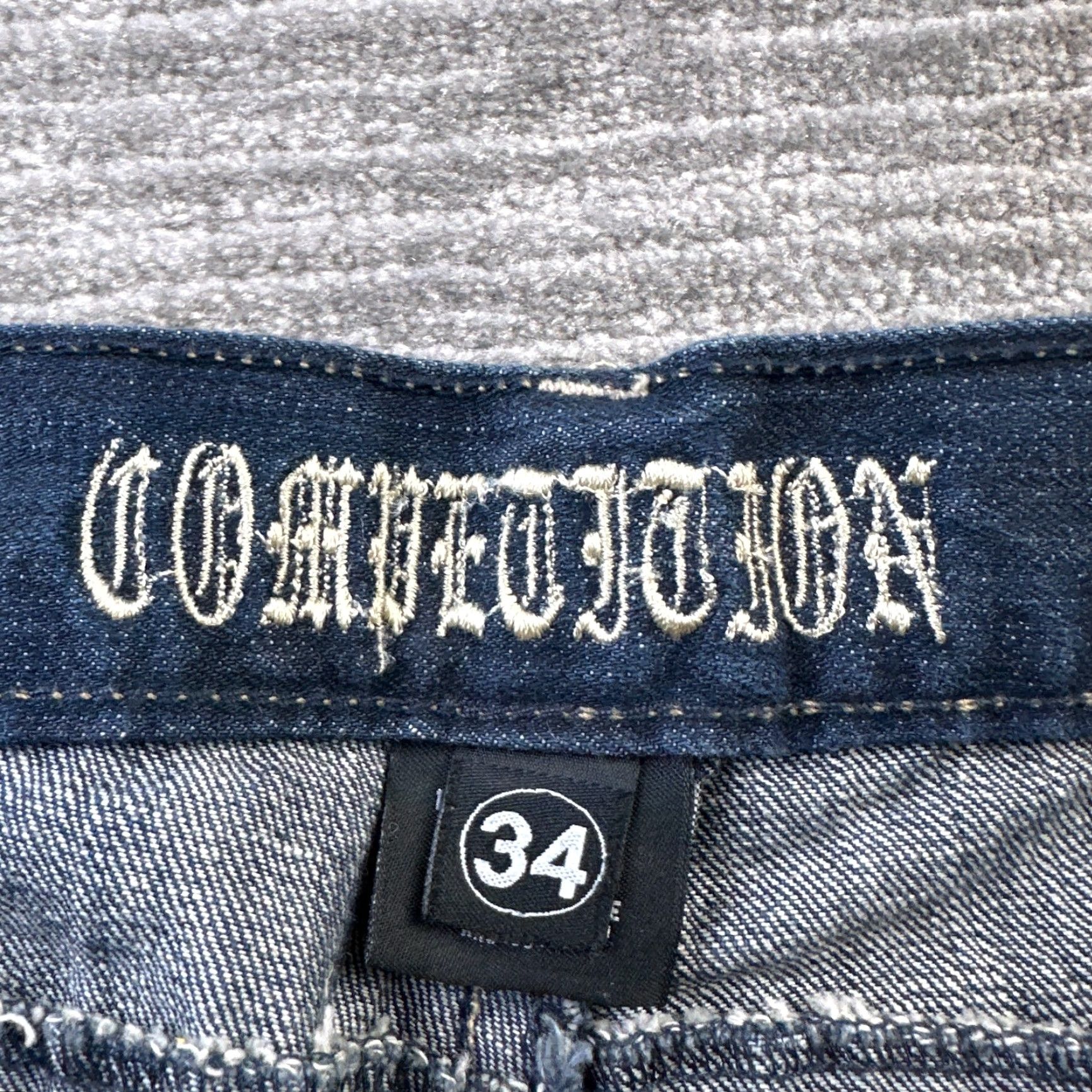 Denime VINTAGE Competition Jeans Mens 34 Blue Denim Pants Y2K 90s Baggy Grunge Straight Distressed Pocket 5-Pocket Logo Embroidered Belt Loops USA Mens Size US 34 / EU 50 - 6 Thumbnail