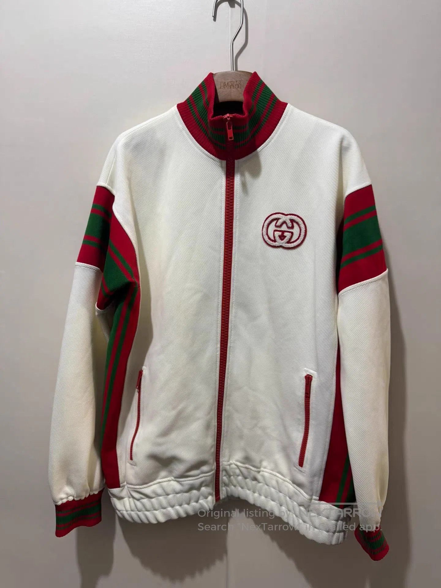Gucci White Zip-Up Jacket with Red and Green Stripes. Size US L / EU 52-54 / 3 - 1 Thumbnail