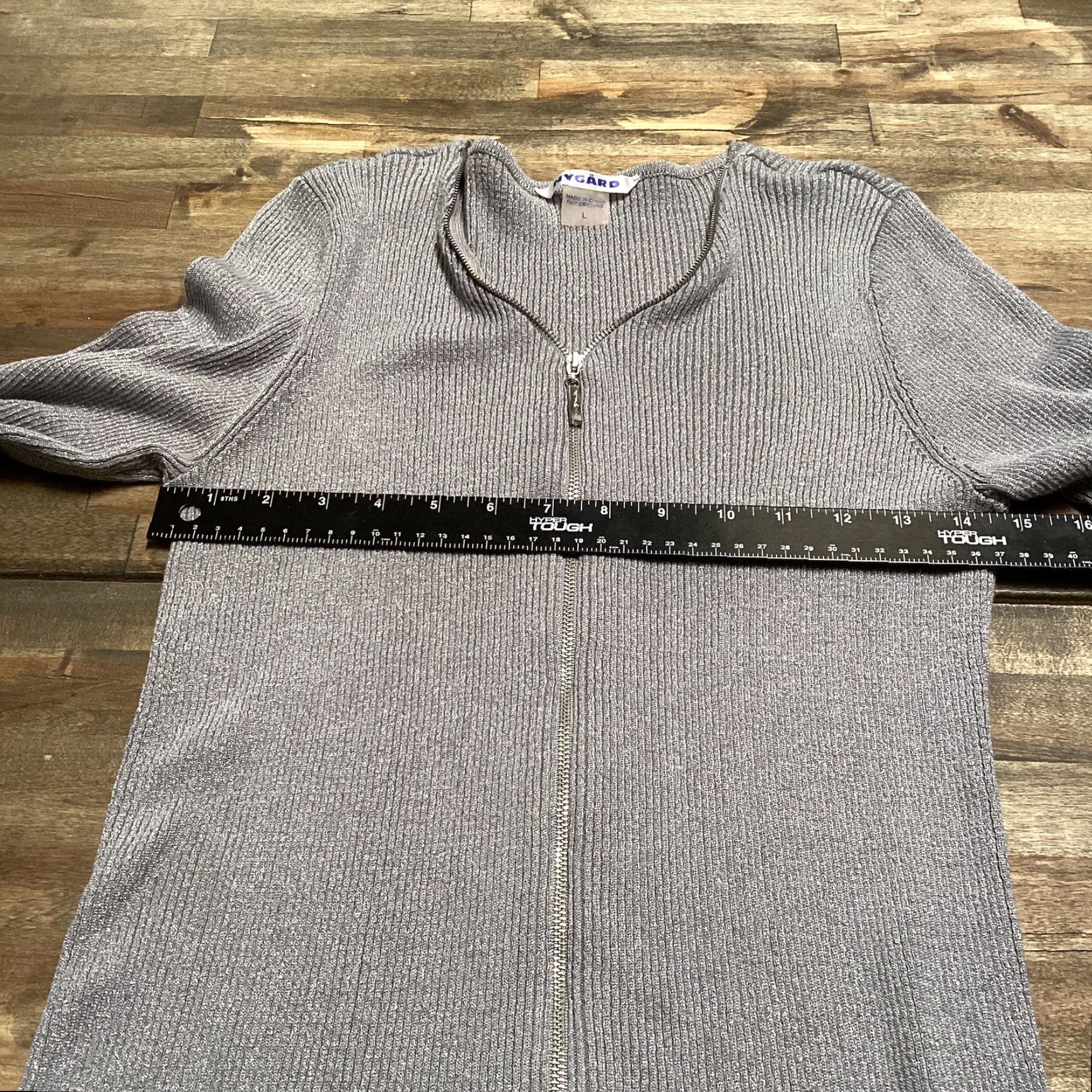 Vintage Nygard Sweater Women L Silver Metallic Knit Ribbed Fitted Long Sleeve Full Zip Size L / US 10 / IT 46 - 4 Thumbnail