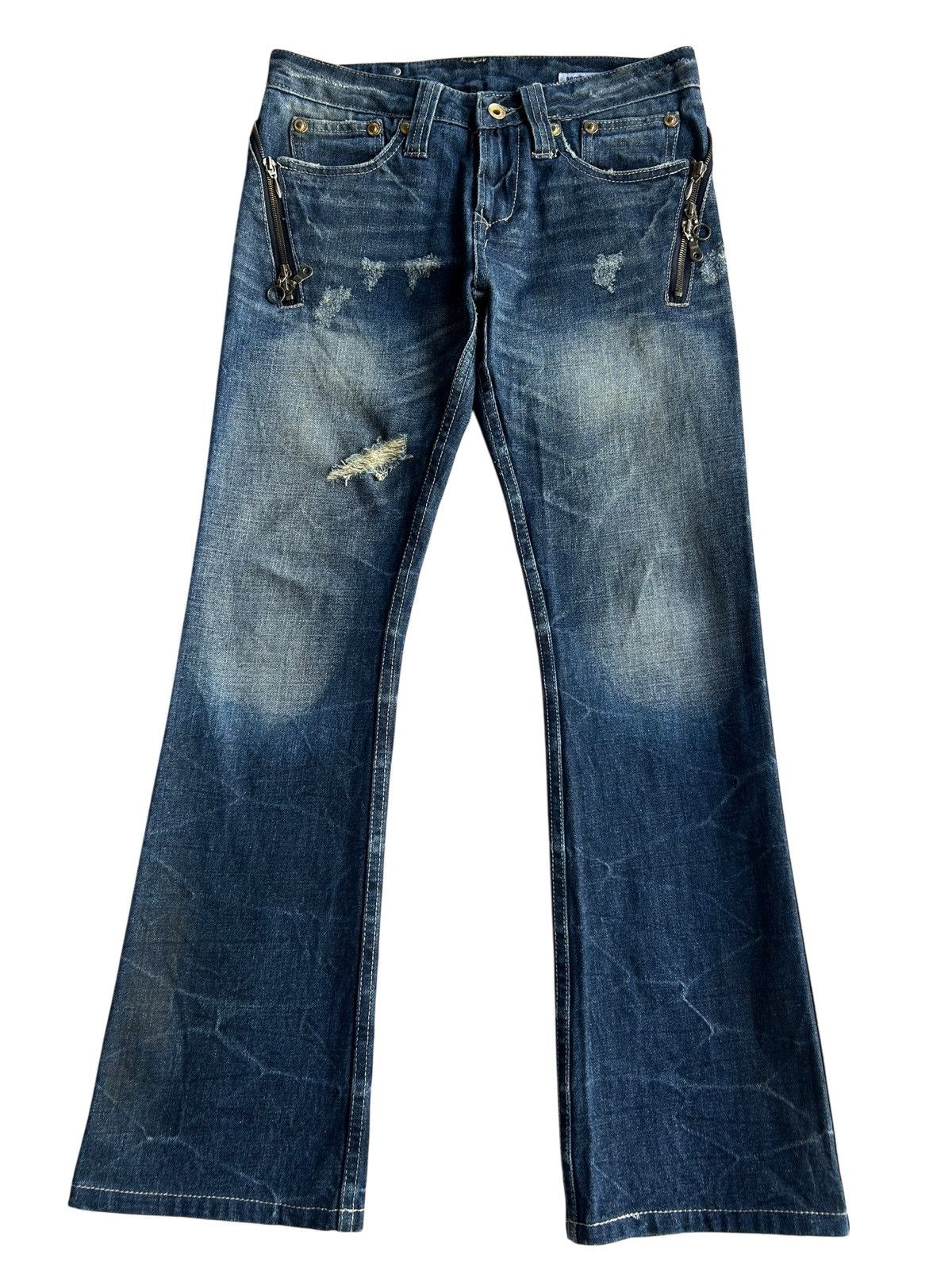 Kapital Flare Semantic Design Japanese Distressed Denim Jeans Size US 31 - 2 Thumbnail