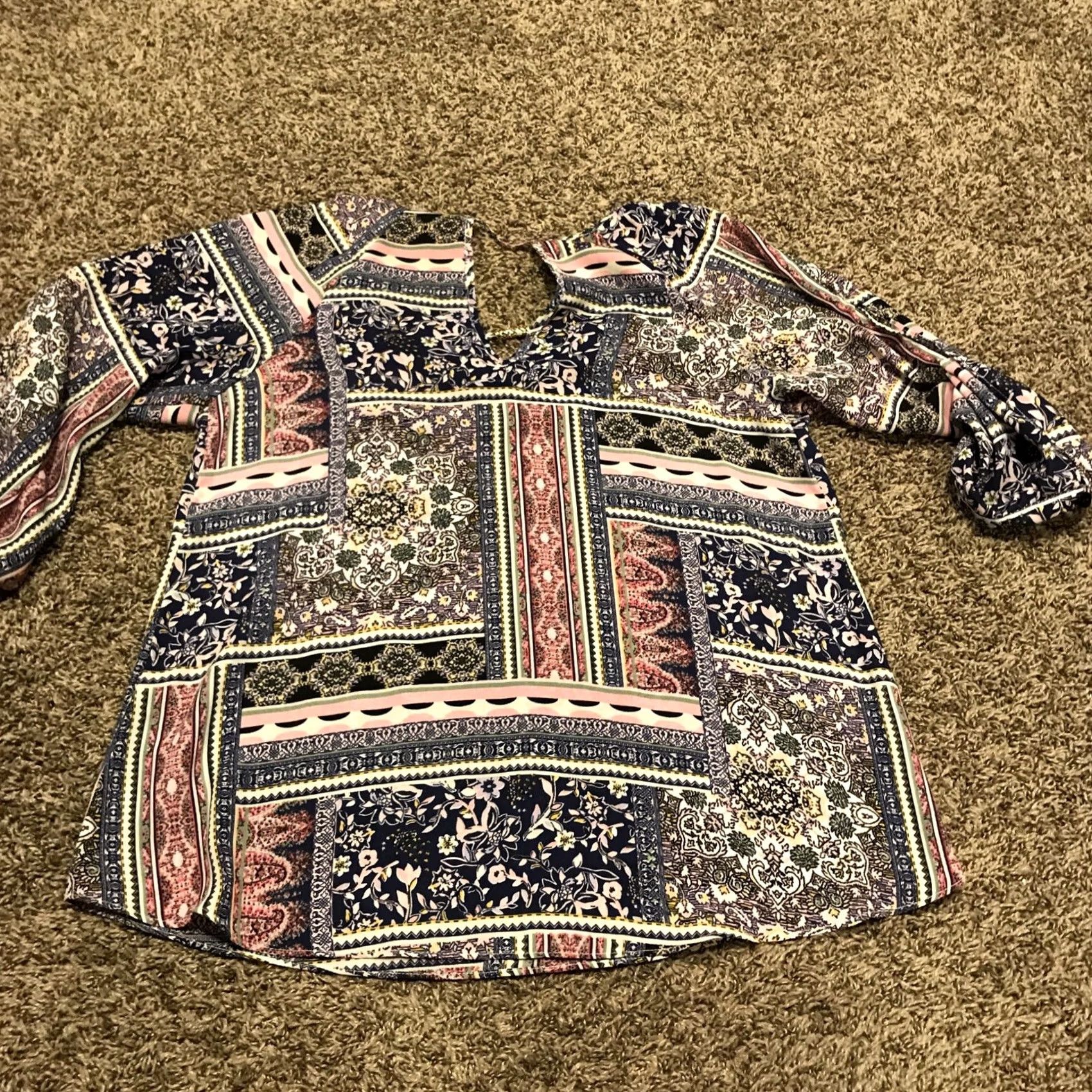 J Brand By & By Blouse Womens S Polyester 3/4 Sleeve Geometric Bohemian Multicolor Puff Sleeve Round Neck Casual Limited Size S / US 4 / IT 40 - 3 Thumbnail