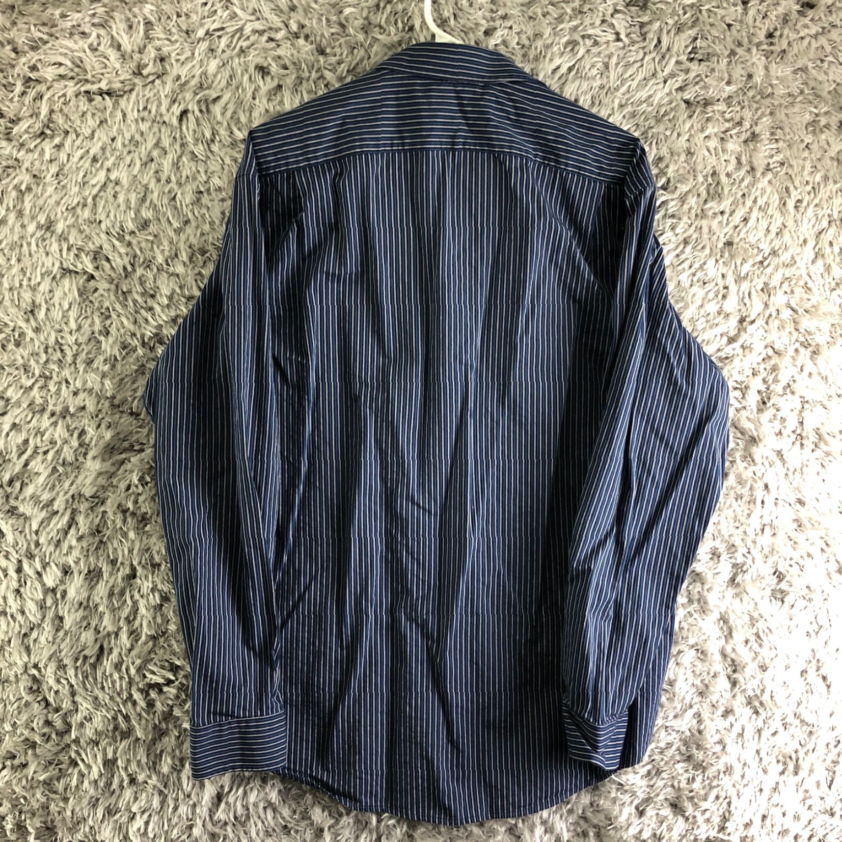 George George Shirt Mens XL 46-48 Blue Striped Long Sleeve Spread Collar Button-Up with Pockets Size US XL / EU 56 / 4 - 8 Thumbnail
