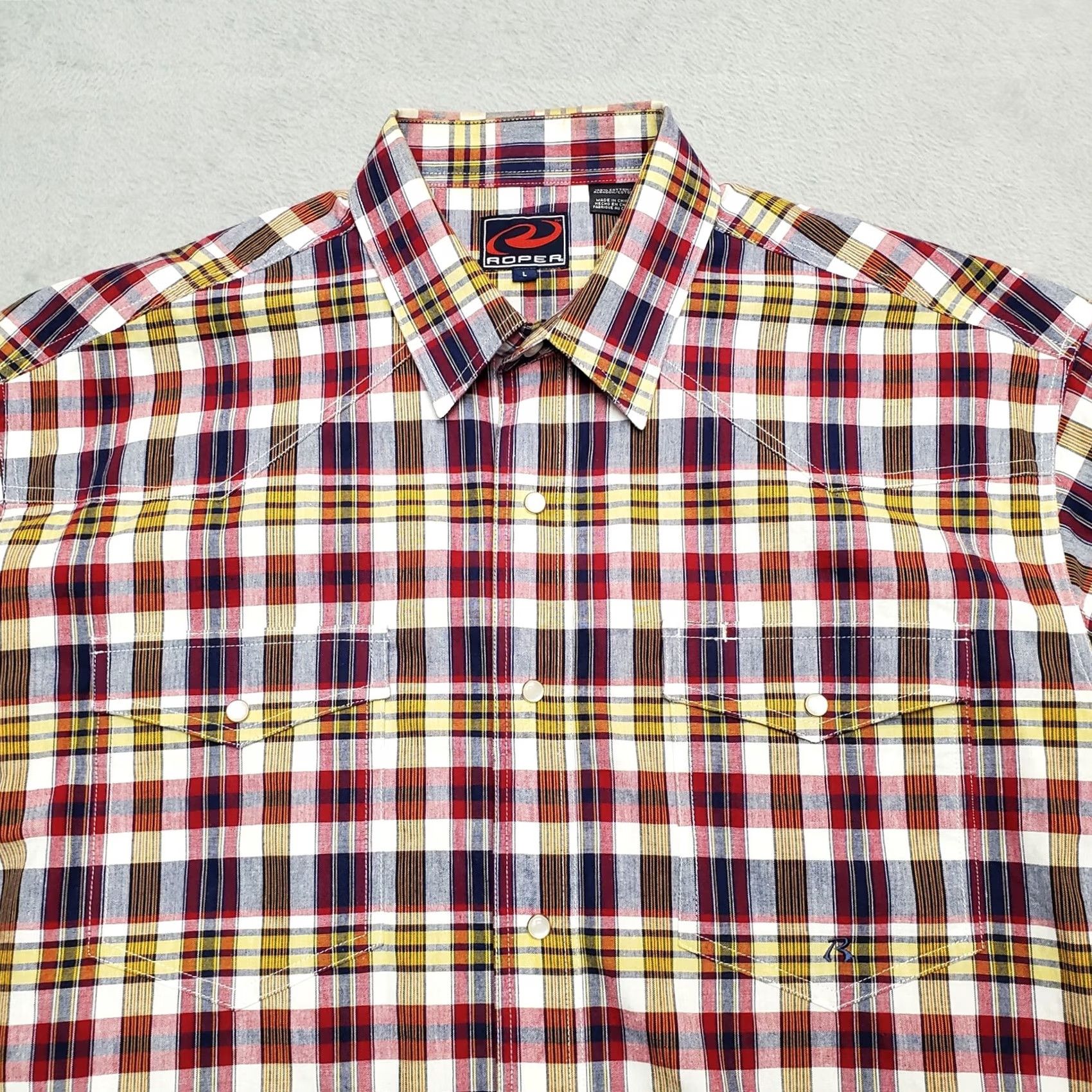Roper Roper Shirt Mens Large Multi Color Plaid Pearl Snap Short Sleeve Western Casual Shirt Size US L / EU 52-54 / 3 - 2 Thumbnail