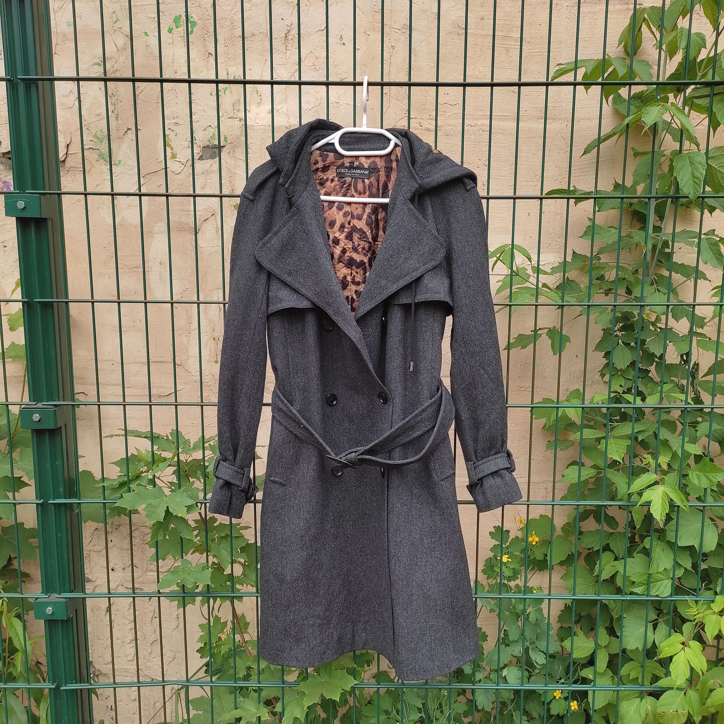 image of Dolce Gabbana Women Vintage Wool Cashmere Trench Coat Jacket in Grey (Size Medium)