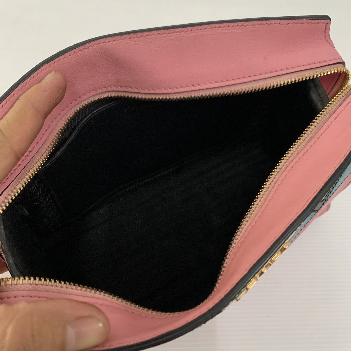 Prada Prada Leather Pink Clutch Bag Size ONE SIZE - 9 Thumbnail