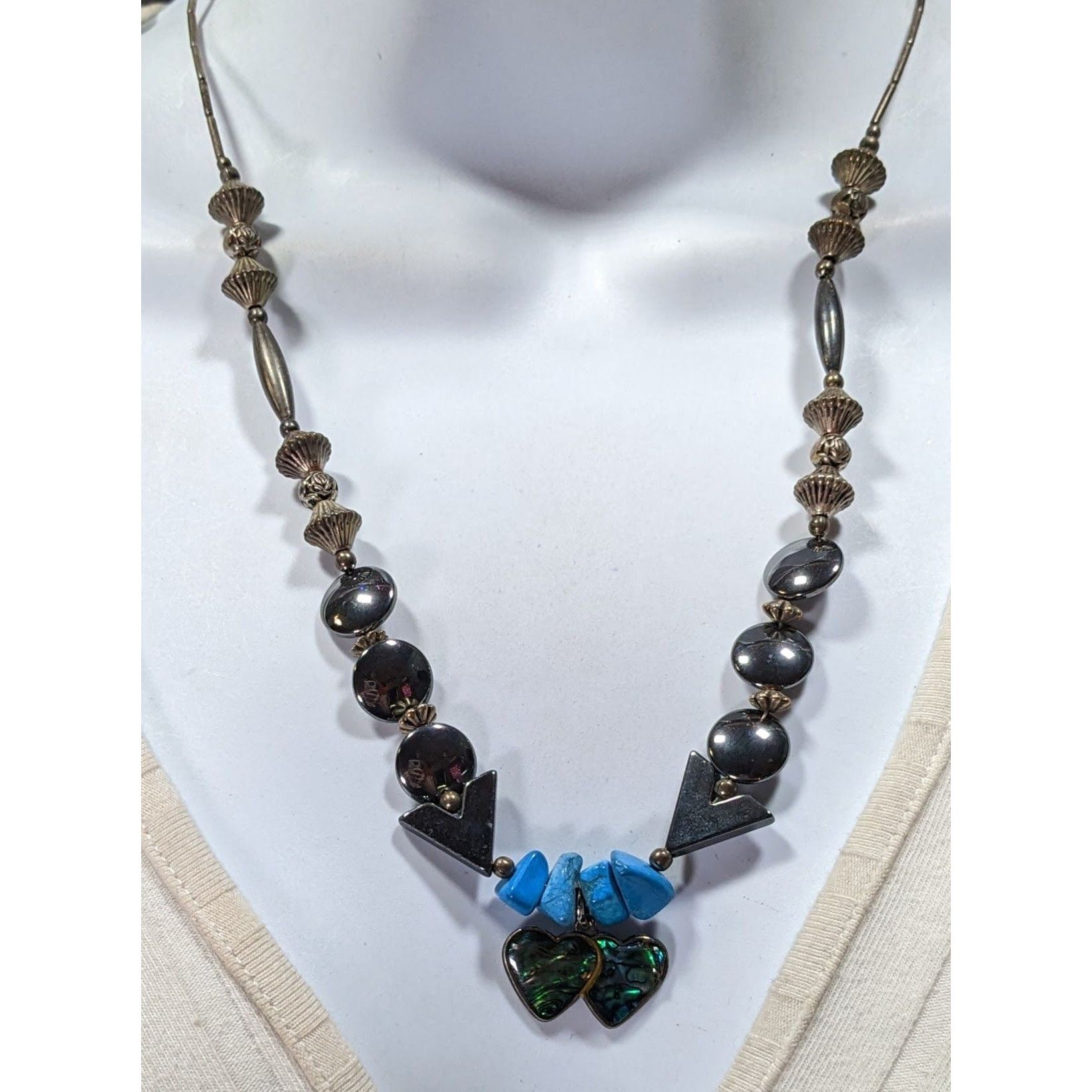 Other Vintage Handmade Romantic Heart Hematite Turquoise Liquid Si Size ONE SIZE - 5 Thumbnail