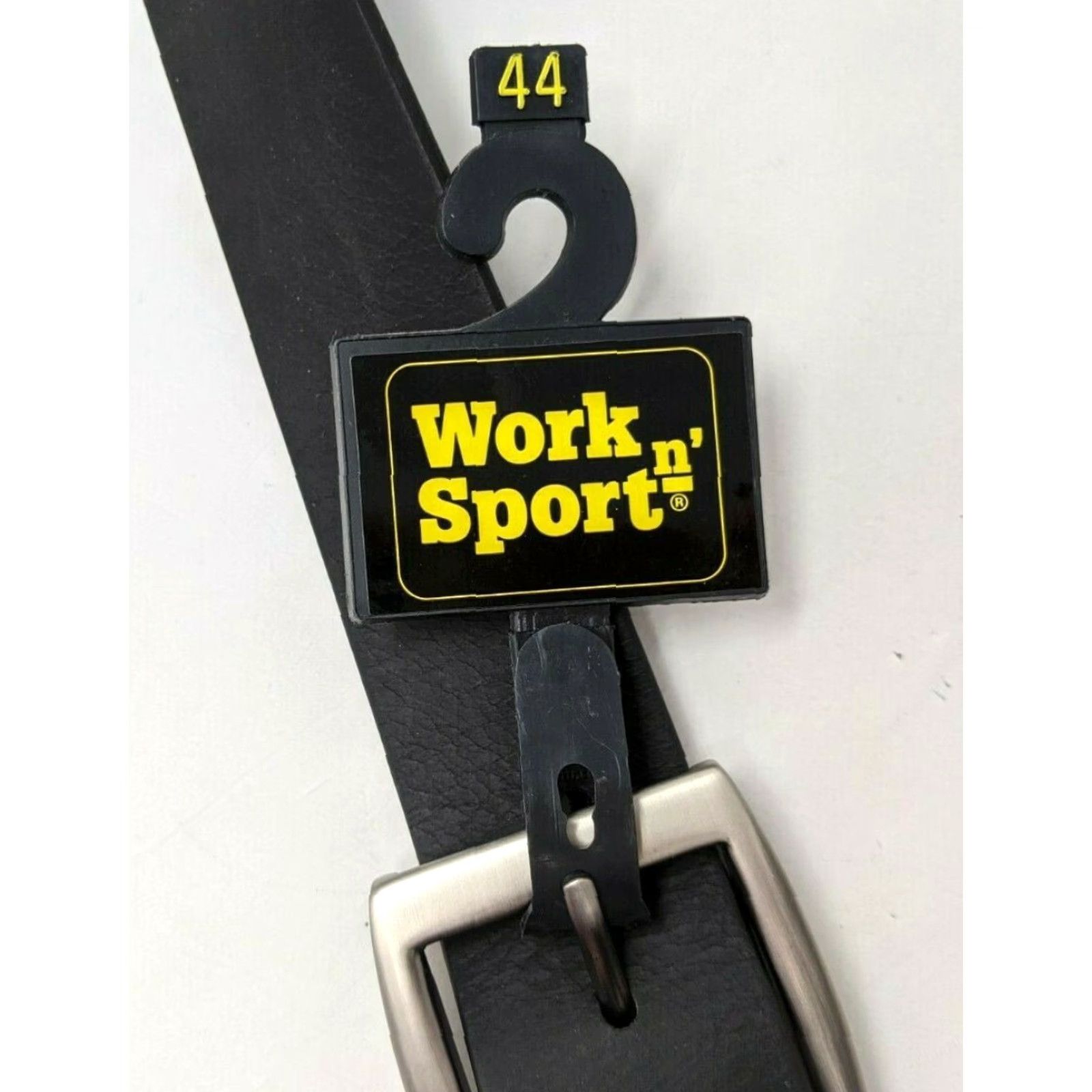 Vintage Work n' Sport Leather Black Belt 44 Mens Buckle Size 44 - 3 Thumbnail