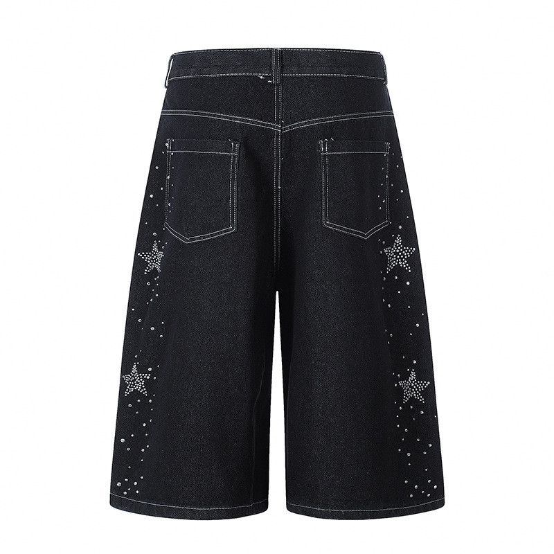 Japanese Brand Retro rhinestone washed distressed straight denim shorts Size US 32 / EU 48 - 2 Thumbnail