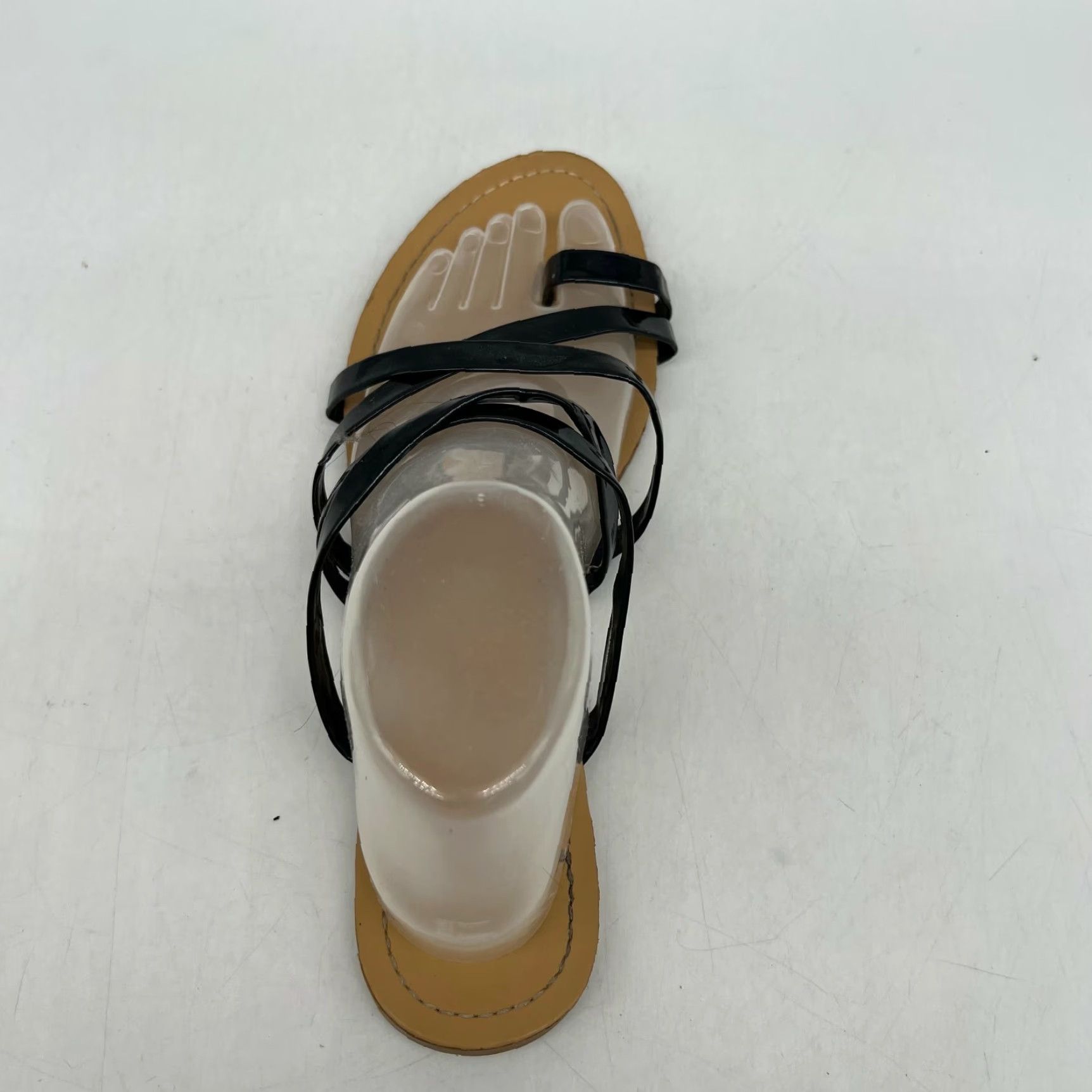 Vintage Qupid Women's Flat Slip On Casual Black Leather Sandals Size 8 Strappy Toe Ring Sandals Black Womens Size US 8 / IT 38 - 2 Thumbnail