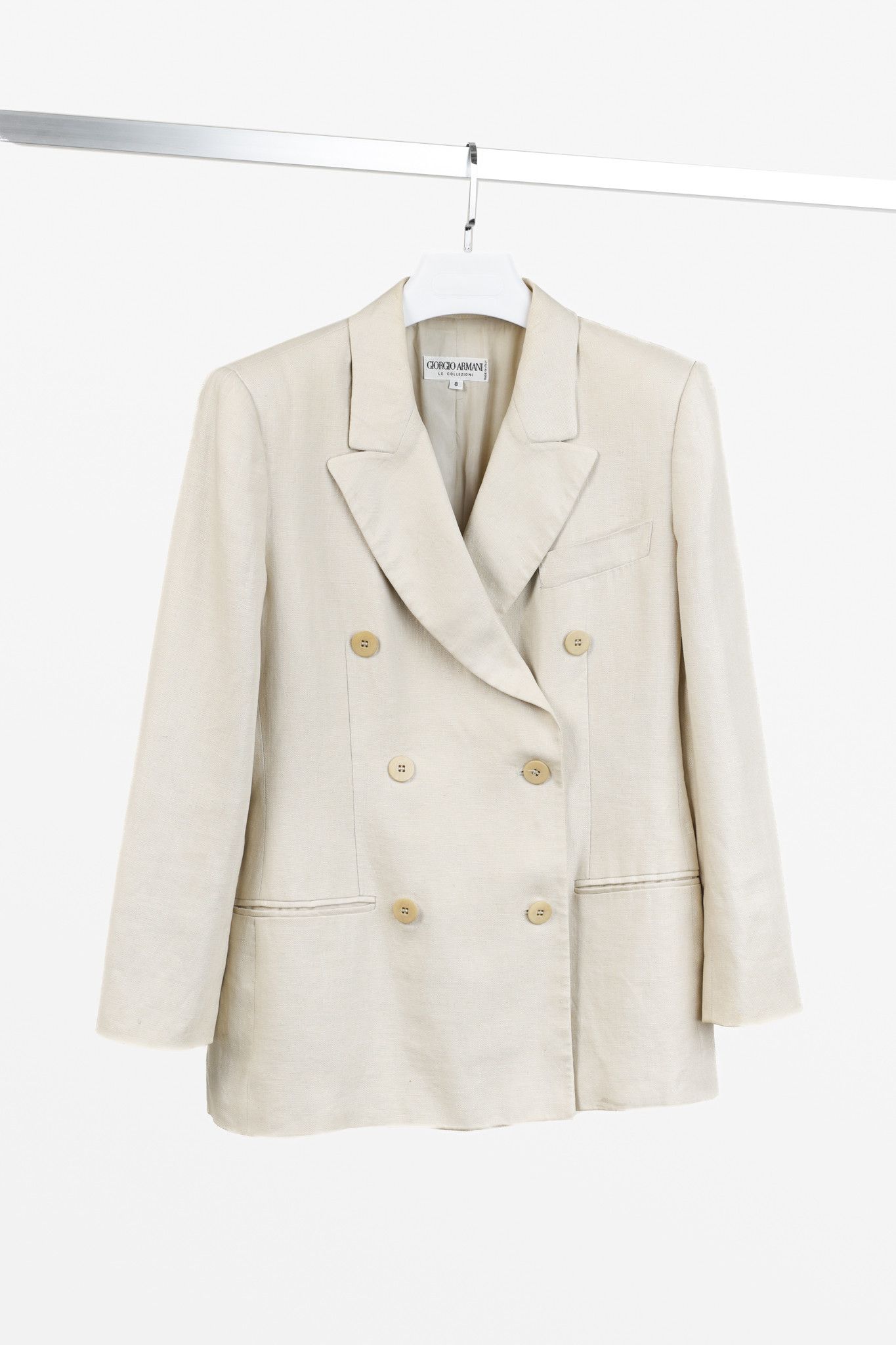 Armani Collezioni Armani Collezioni Vintage Tan Linen Double Breasted Blazer Size M / US 6-8 / IT 42-44 - 1 Thumbnail
