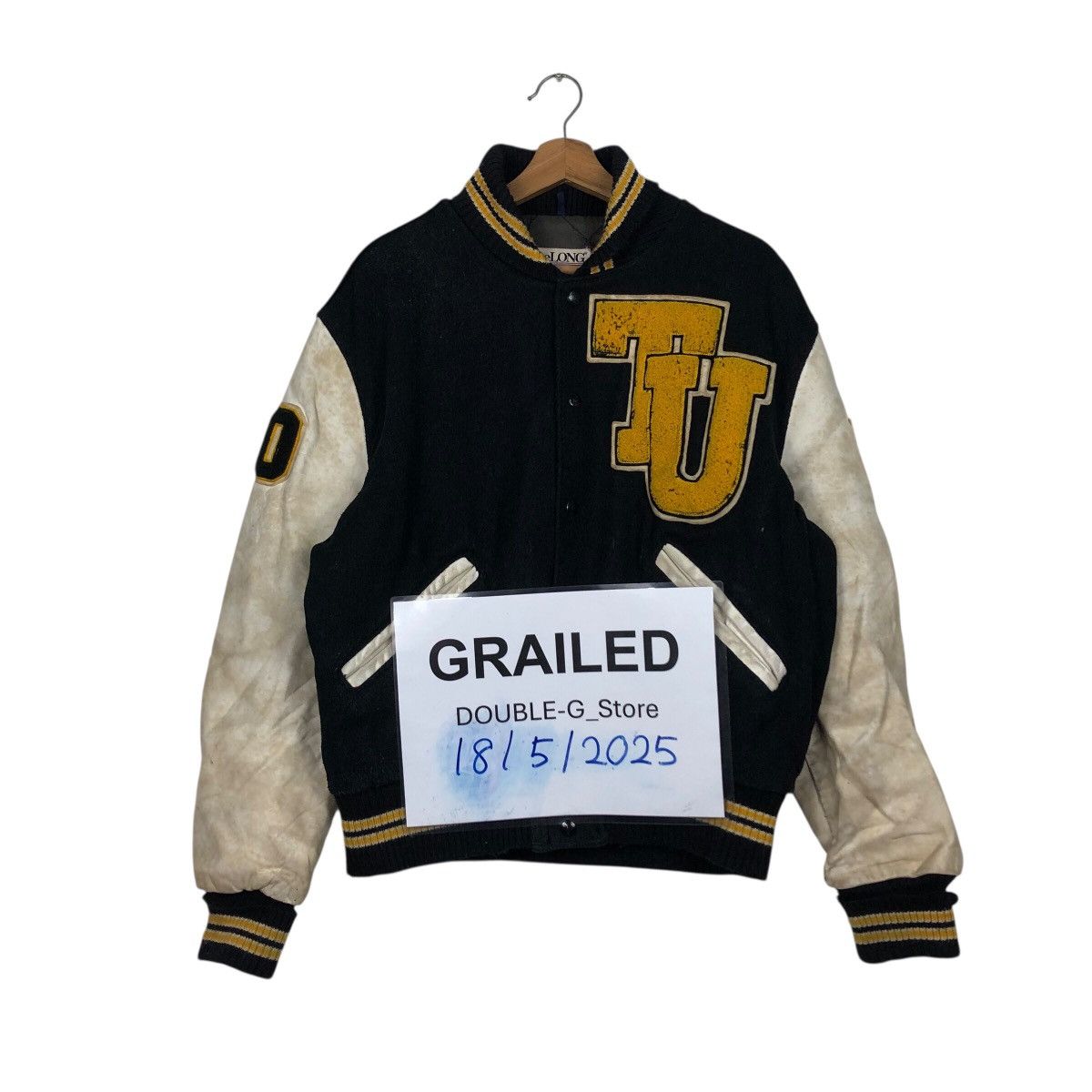 Delong 📌Vintage Varsity Leather Jacket Delon Big Logo Embroidered Size US M / EU 48-50 / 2 - 2 Thumbnail