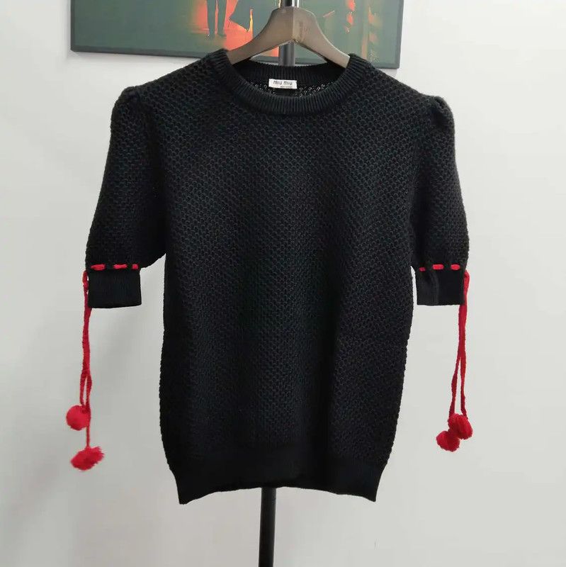 Miu Miu Miu Miu Summer Black Cotton Short Sleeve T-Shirt 0089 Size L / US 10 / IT 46 - 1 Thumbnail