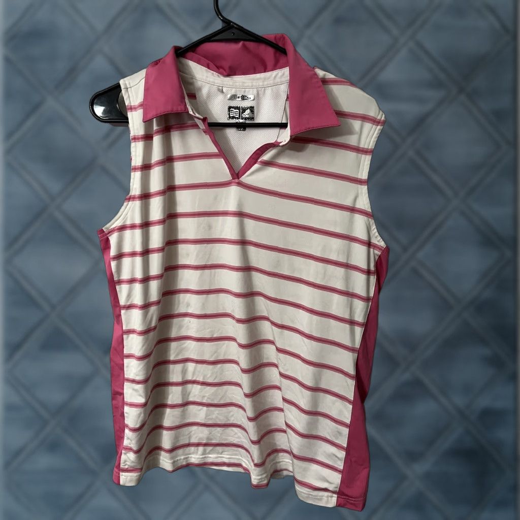 Adidas Adidas Womens Polo Shirt Climacool Sleeveless Pink Stripe L Casual Sportswear Shirt Womens L Pink Striped Polo Climacool Collar Adidas Size L / US 10 / IT 46 - 1 Thumbnail