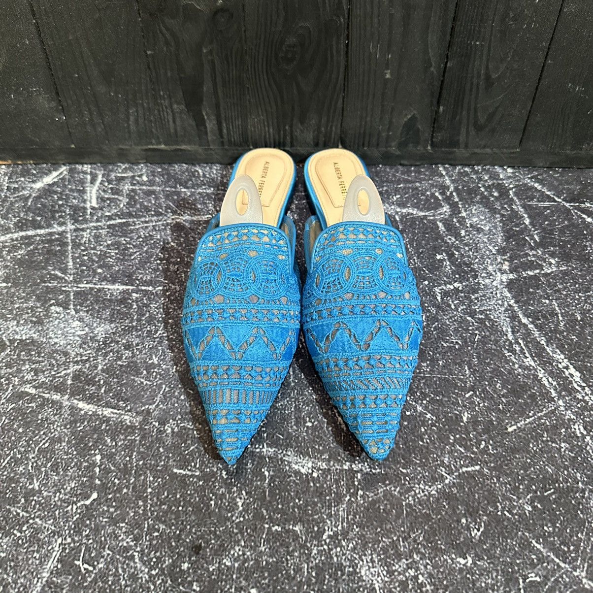 Alberta Ferretti Alberta Ferretti Blue Lace and Satin trim Flat mules size 41 Size US 11 / IT 41 - 6 Thumbnail