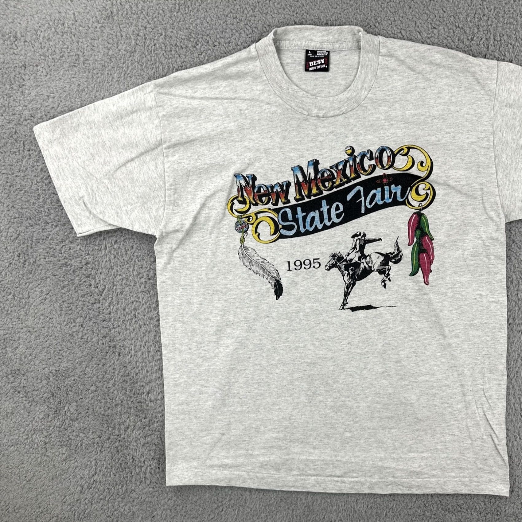 Fruit Of The Loom VINTAGE Fruit of the Loom T Shirt Gray XL 1990s Made in USA NM State Fair Mens Graphic Tee Size US XL / EU 56 / 4 - 4 Thumbnail