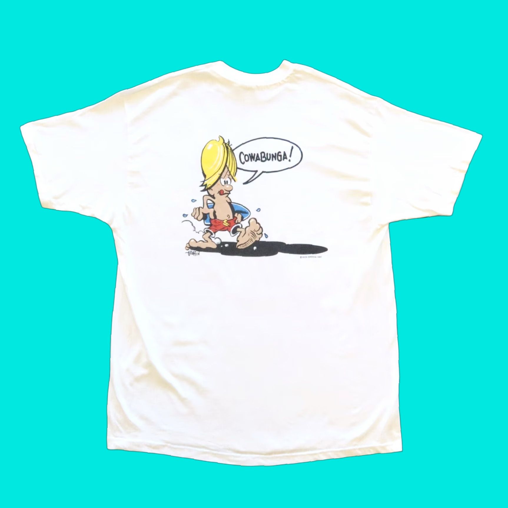Griffin VINTAGE Rick Griffin Tshirt Cowabunga - White - XL - Men - 90s - T-Shirt Size US XL / EU 56 / 4 - 1 Thumbnail