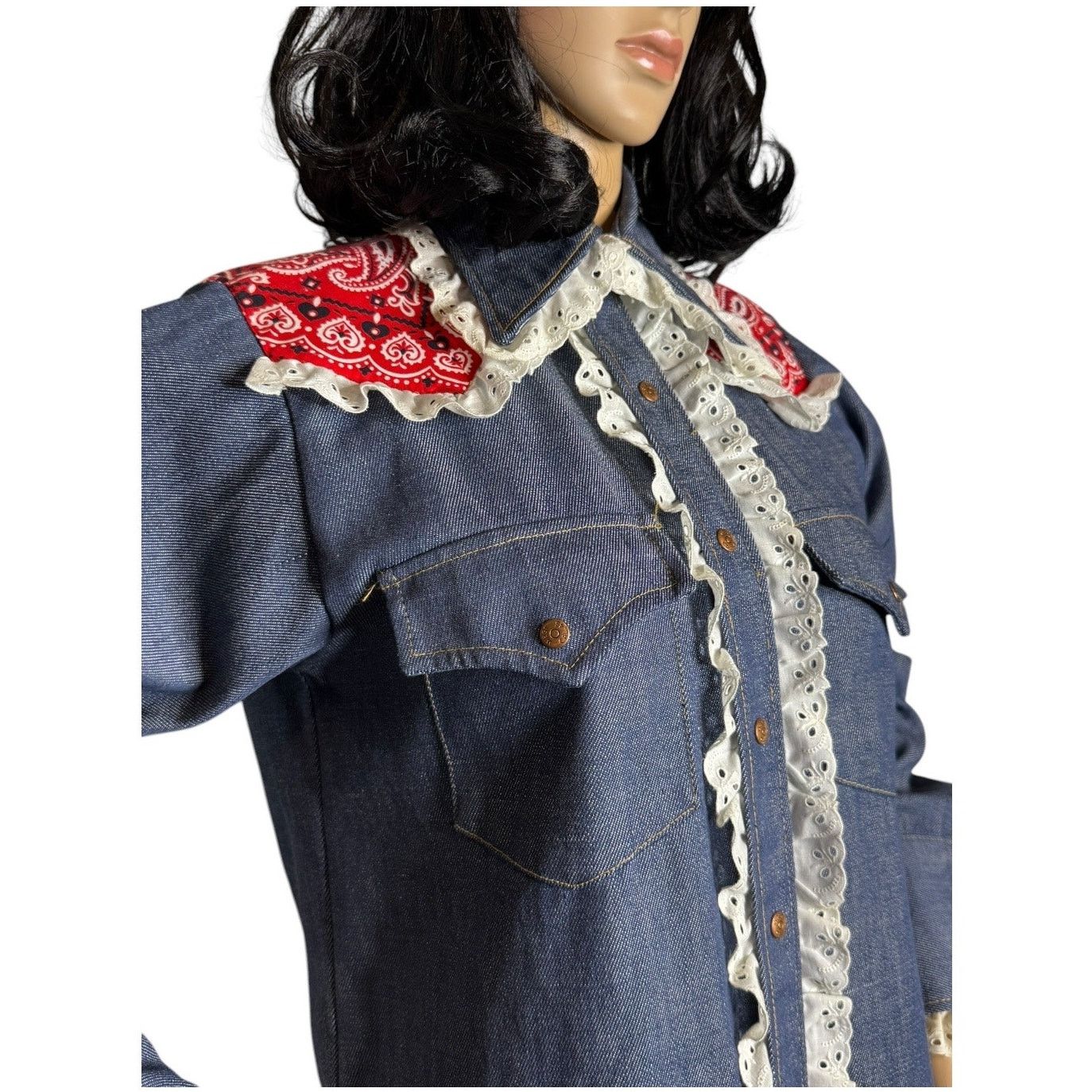 Vintage Vtg Bar C authentic western denim shirt dagger collar eyelet Size M / US 6-8 / IT 42-44 - 7 Thumbnail