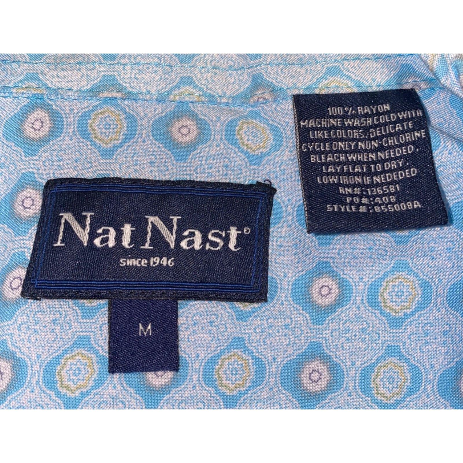 Nat Nast Nat Nast Mens Light Blue Rayon Short Sleeve Button-Up Shirt M Regular Size M Geometric Pattern Casual Collar Button-Up Shirt Mens Size US M / EU 48-50 / 2 - 6 Thumbnail