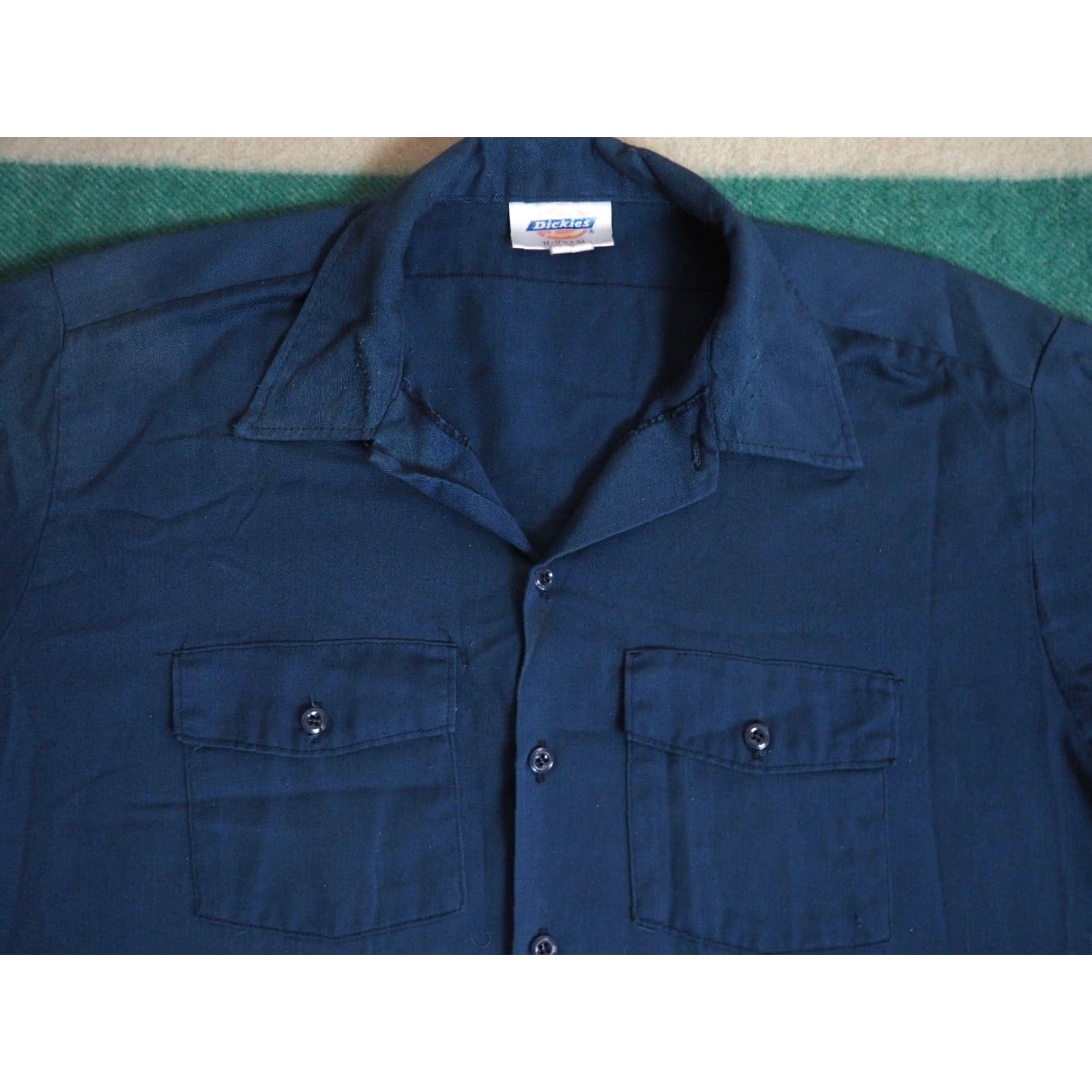 Dickies VINTAGE Dickies Dark Blue Distress Grunge L/S Pocket Shirt XL 1980s USA Button-Front Mens/Unisex Shirt Size US XL / EU 56 / 4 - 2 Thumbnail
