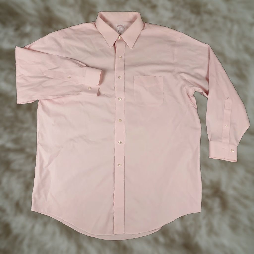 Brooks Brothers VINTAGE Brooks Brothers Shirt Mens 17 Pink Dress Shirt Long Sleeve Button Up Regular Cotton 100% Business Casual Formal Wedding Mens Size 46R - 1 Thumbnail